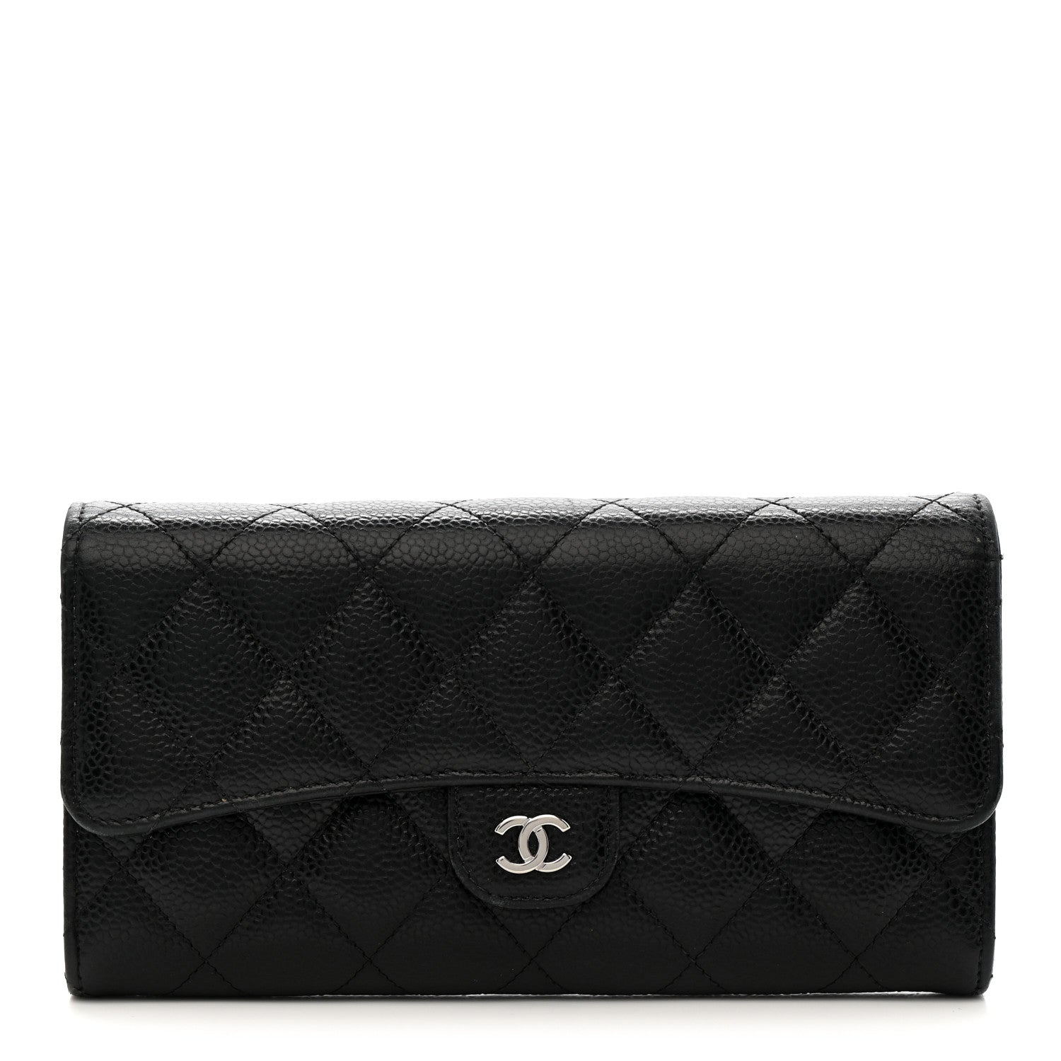 Caviar Quilted Large Gusset Flap Wallet Black