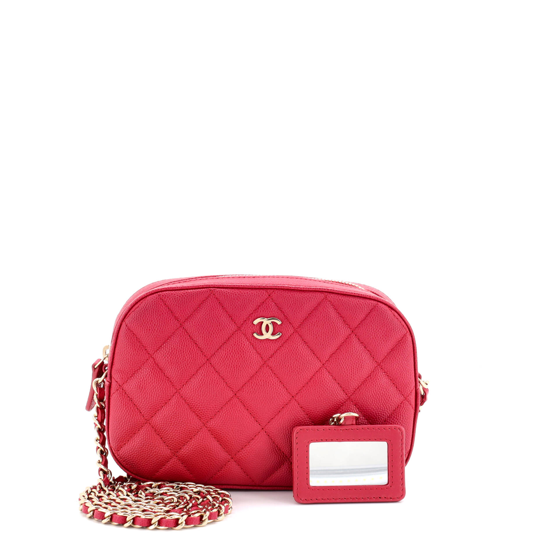 Zip Around Chain Camera Case Quilted Caviar Mini