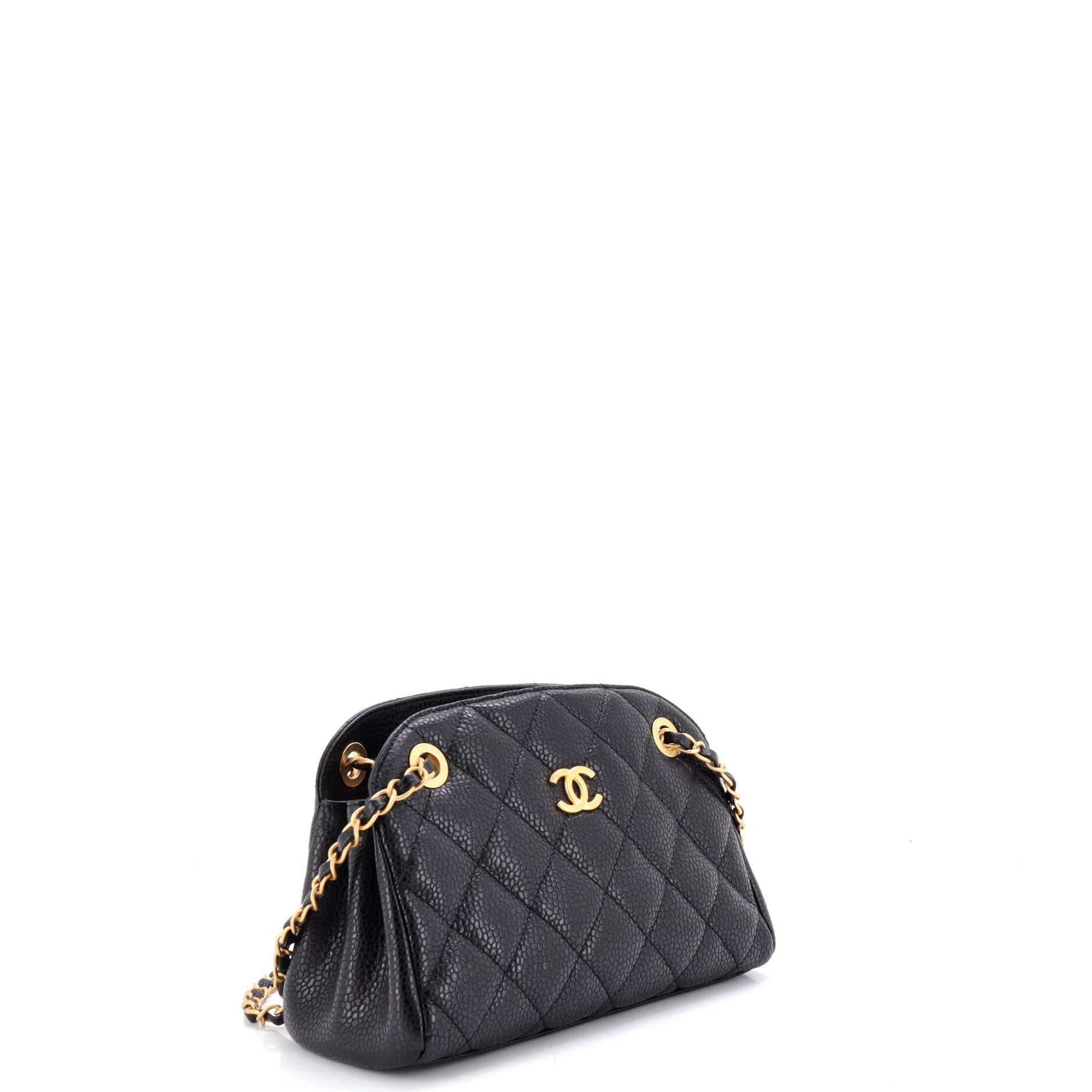 CC Compartment Chain Bowler Bag Quilted Caviar Small