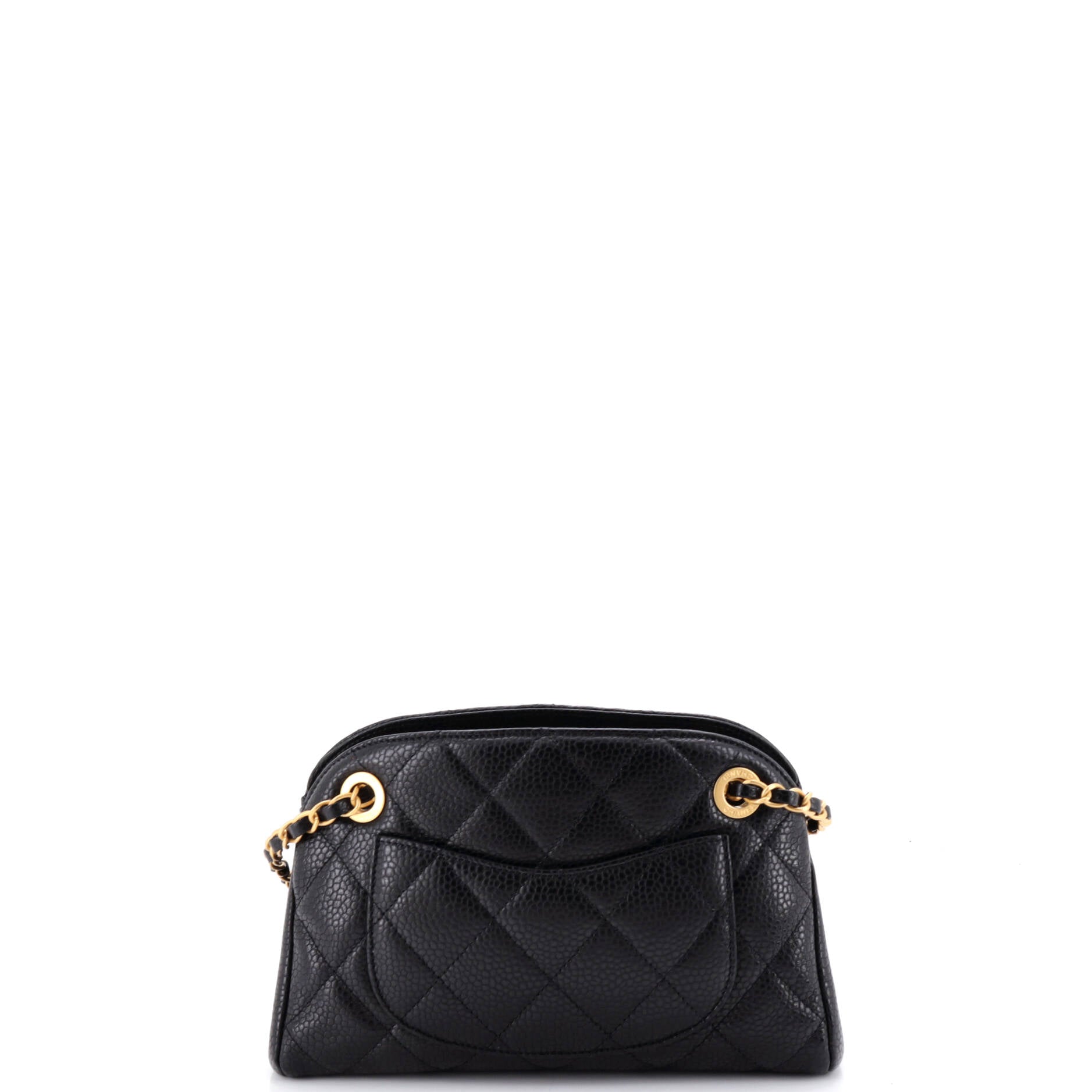 CC Compartment Chain Bowler Bag Quilted Caviar Small