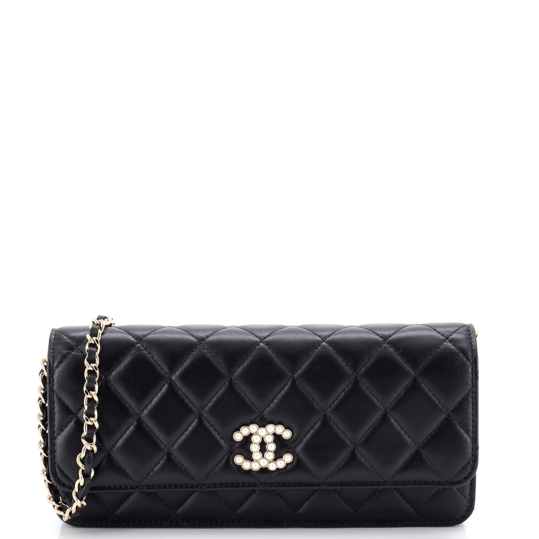 Pearl CC Chain Flap Bag Quilted Lambskin