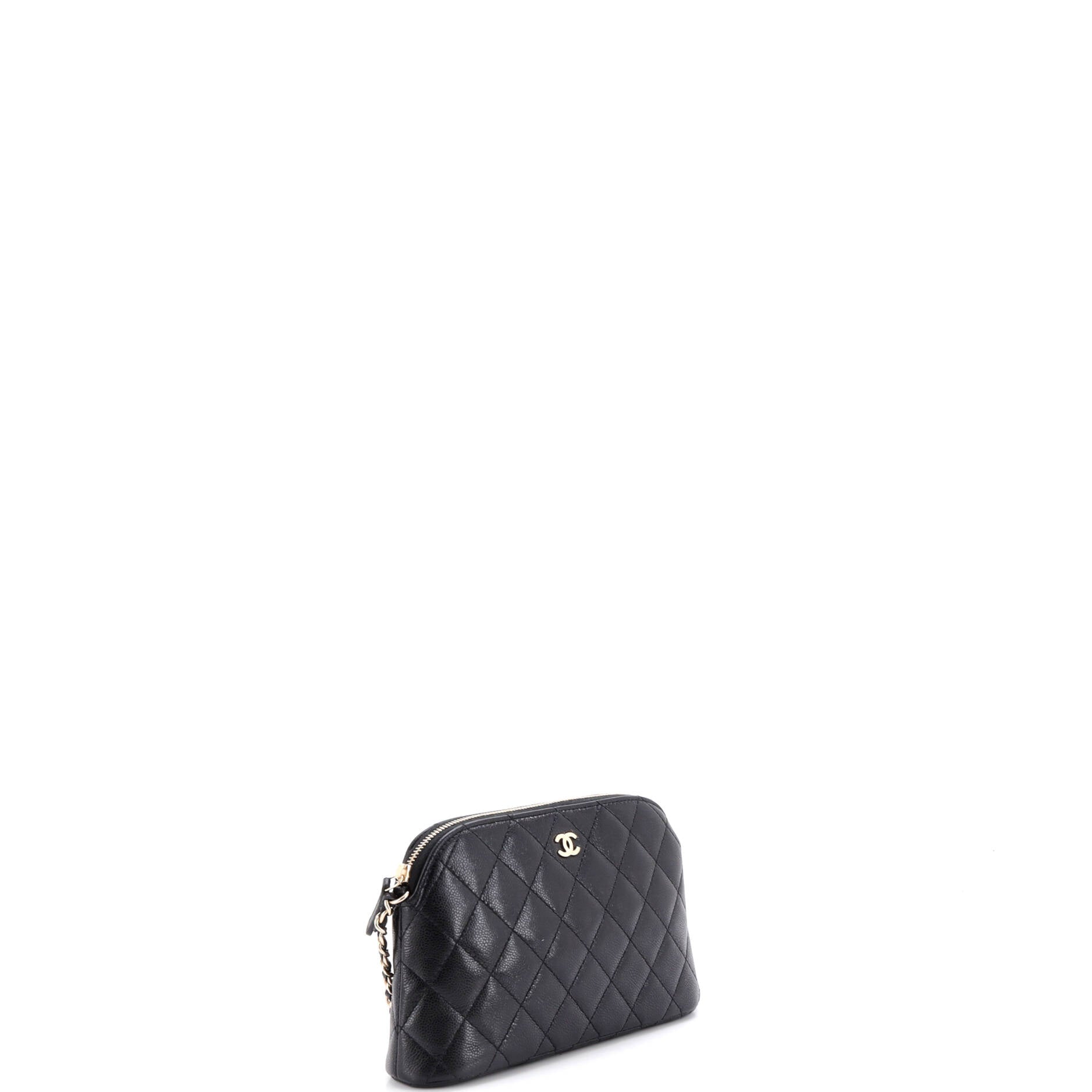 CC Dome Zip Clutch with Chain Quilted Caviar Small