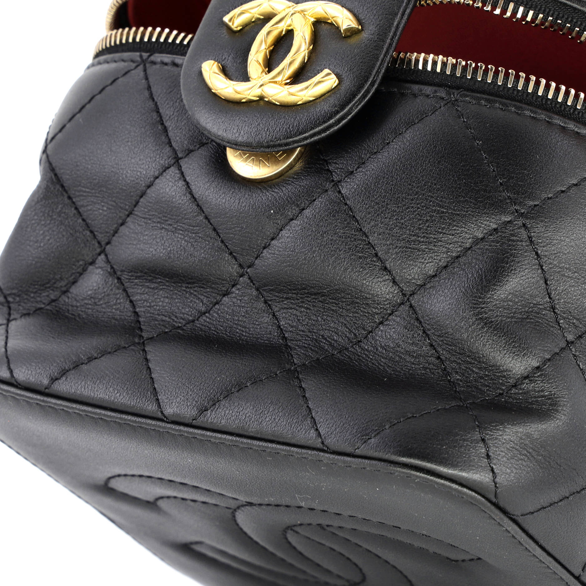 Chain Bar Vanity Case with Chain Quilted Calfskin Small