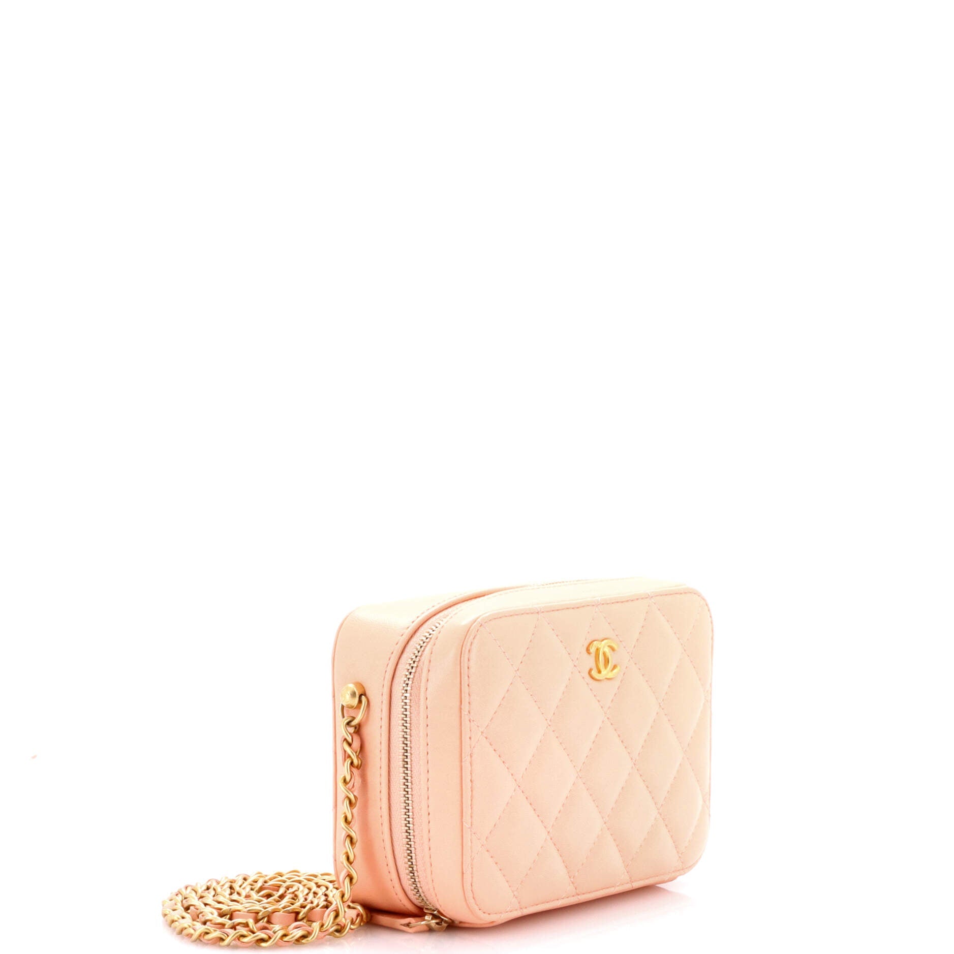 Pearl Crush Zip Around Vanity Case with Chain Quilted Lambskin Mini