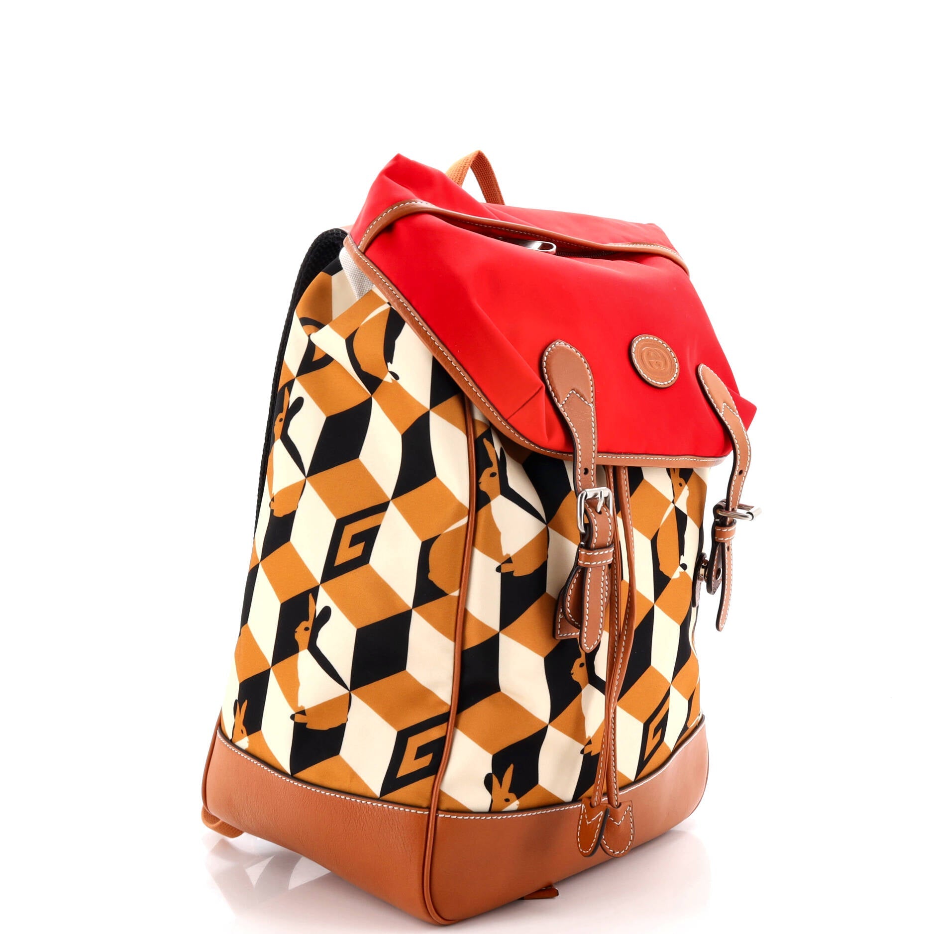 Interlocking G Patch Flap Buckle Backpack Printed Nylon with Canvas and Leather