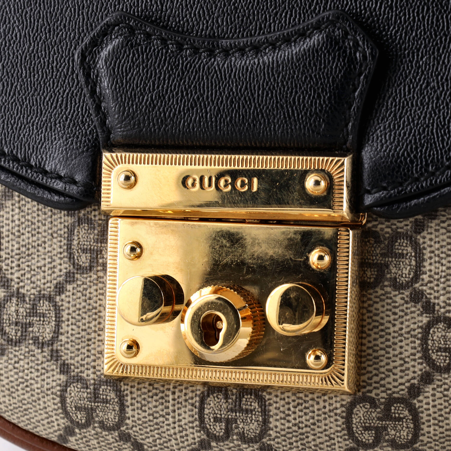 Padlock Saddle Shoulder Bag GG Coated Canvas and Leather Small