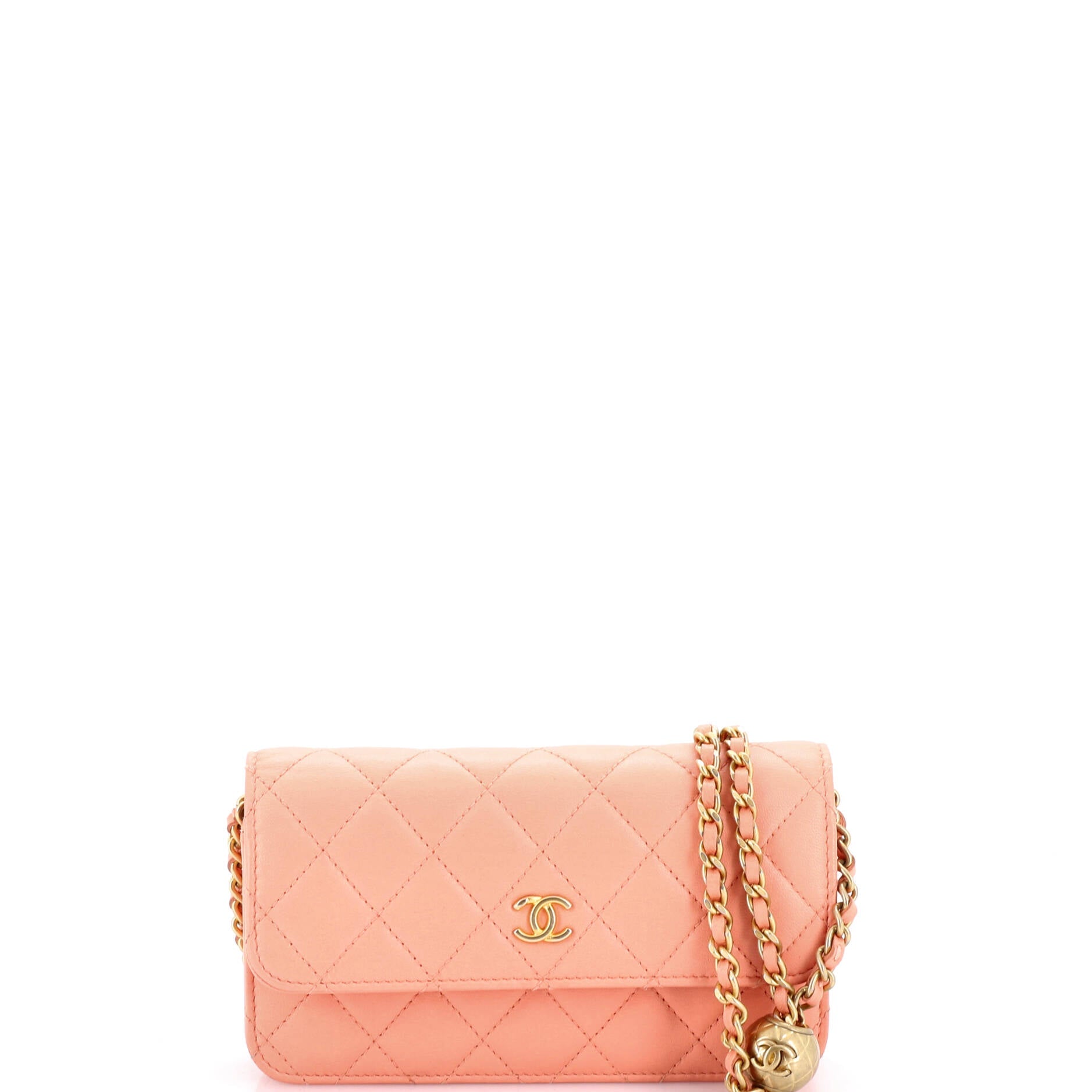 Pearl Crush Flap Phone Holder with Chain Quilted Lambskin