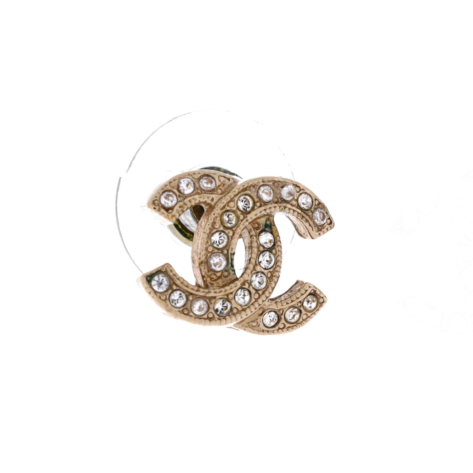 CC Stud Earrings Metal with Crystals