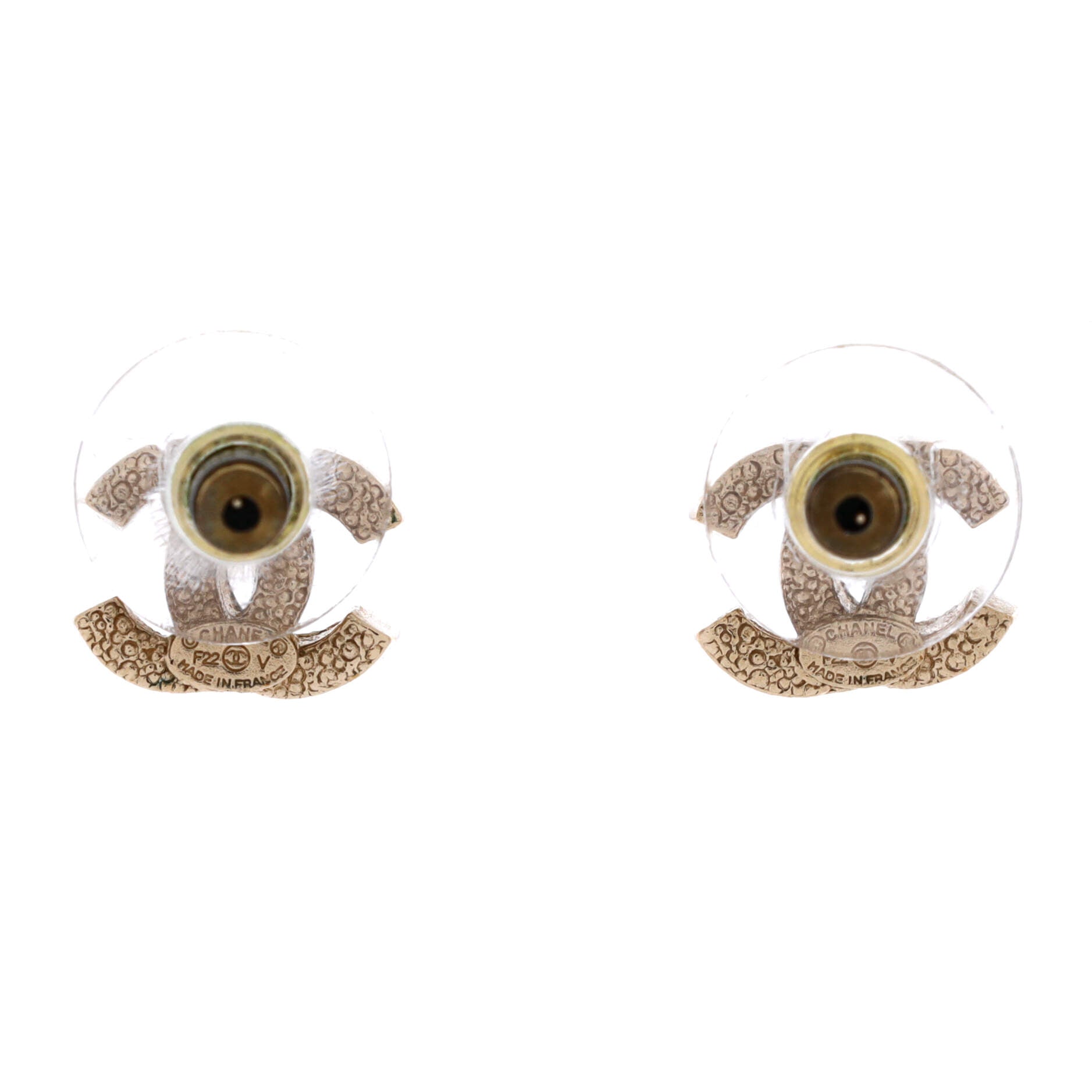CC Stud Earrings Metal with Crystals
