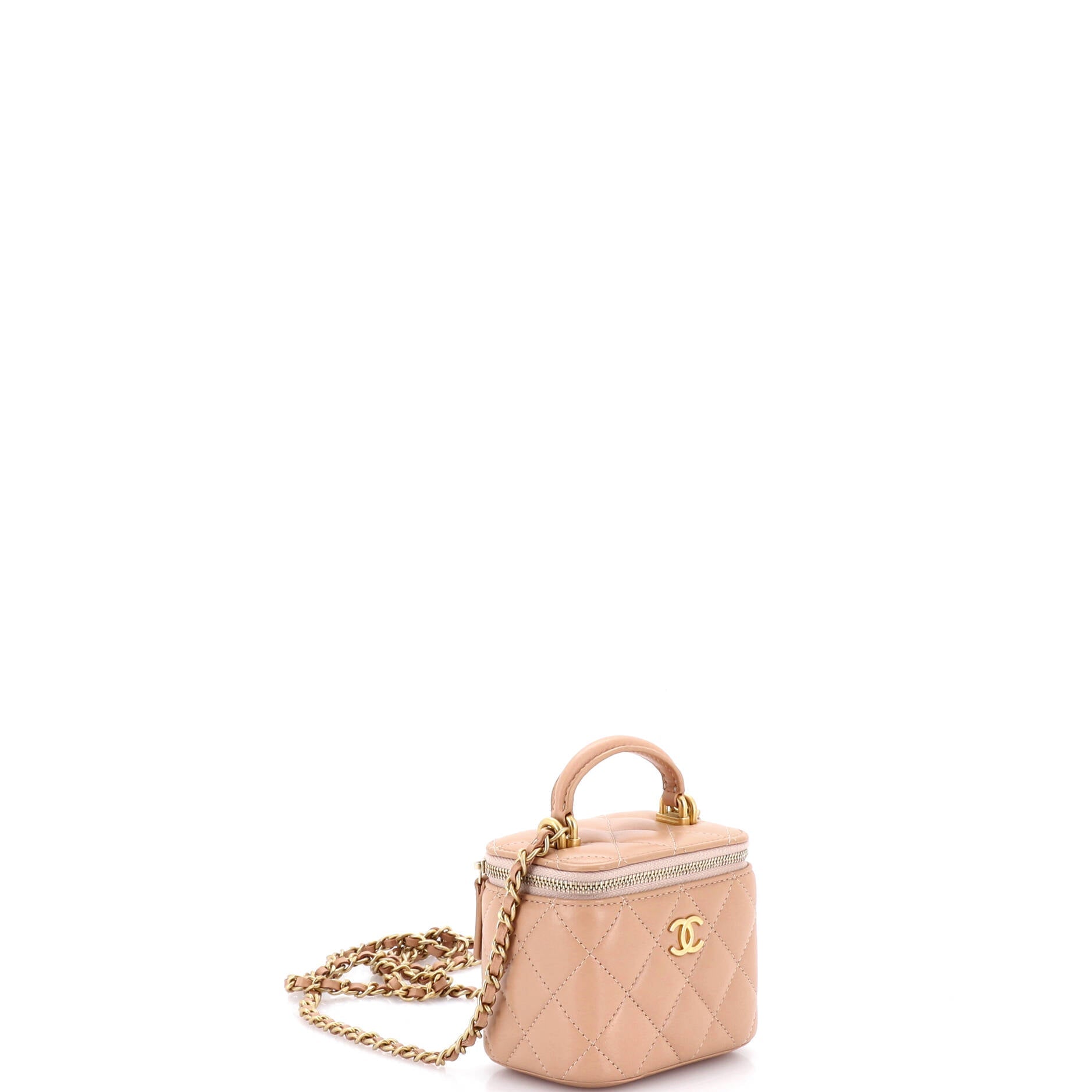Classic Top Handle Vanity Case with Chain Quilted Lambskin Mini