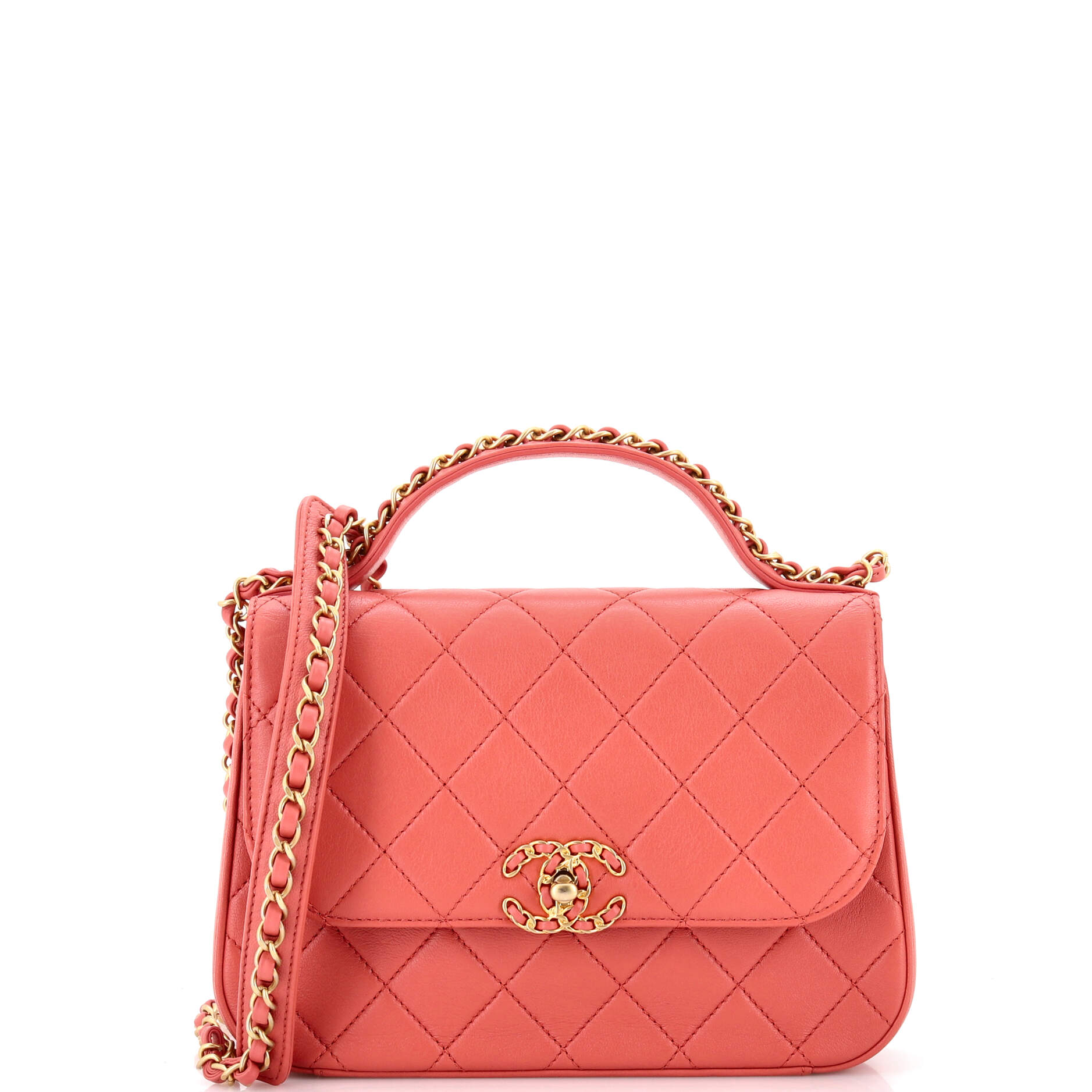 Chain Infinity Top Handle Bag Quilted Lambskin Small