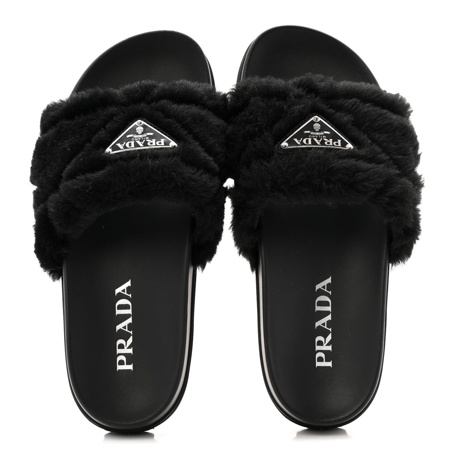 Montone Metal Triangle Logo Lug Sole 20mm Slide Sandals 35 Black