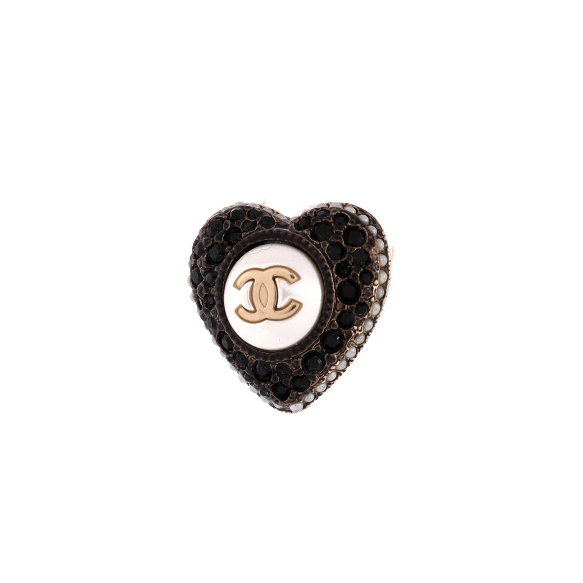 CC Heart Stud Earrings Metal with Faux Pearls and Crystals