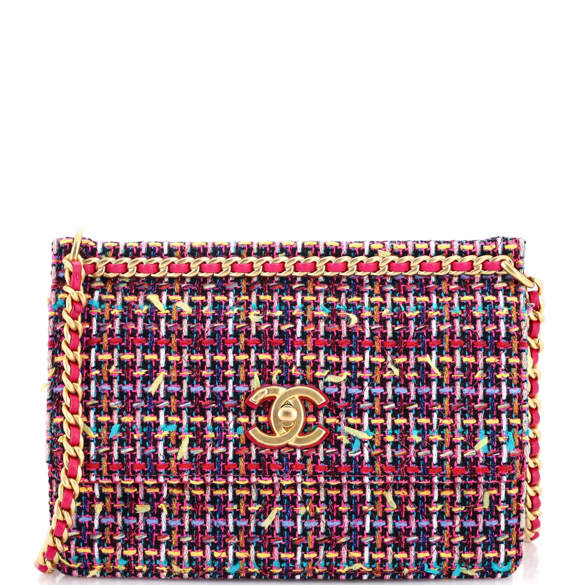 Chain Top Flap Bag Tweed