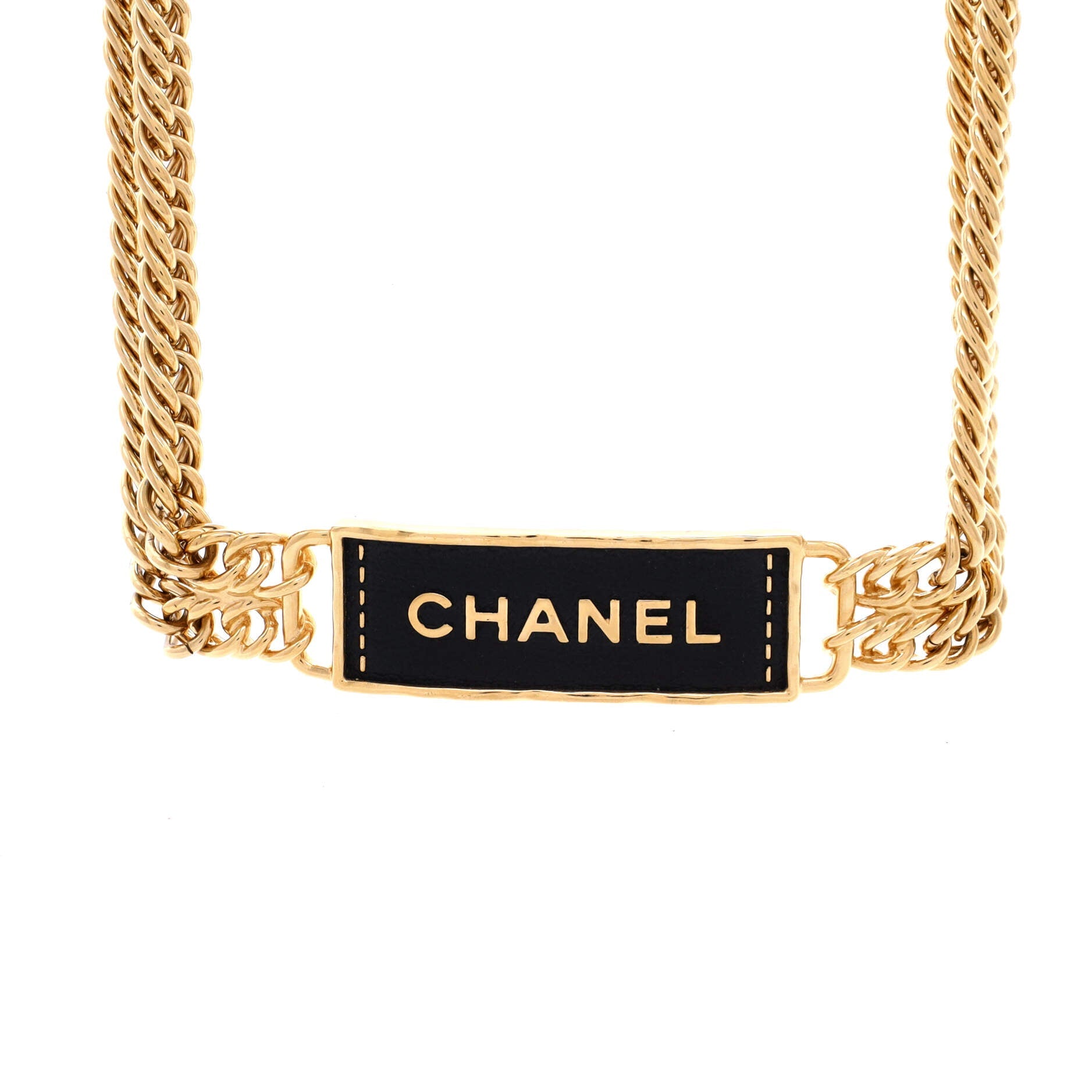 Logo Plate Chain Link Belt Metal with Leather