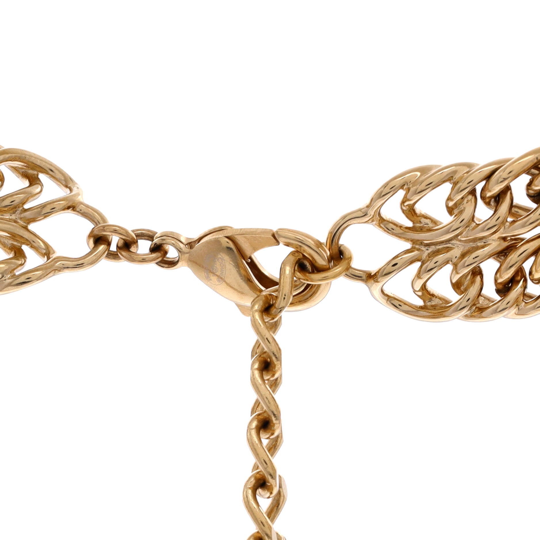 Logo Plate Chain Link Belt Metal with Leather