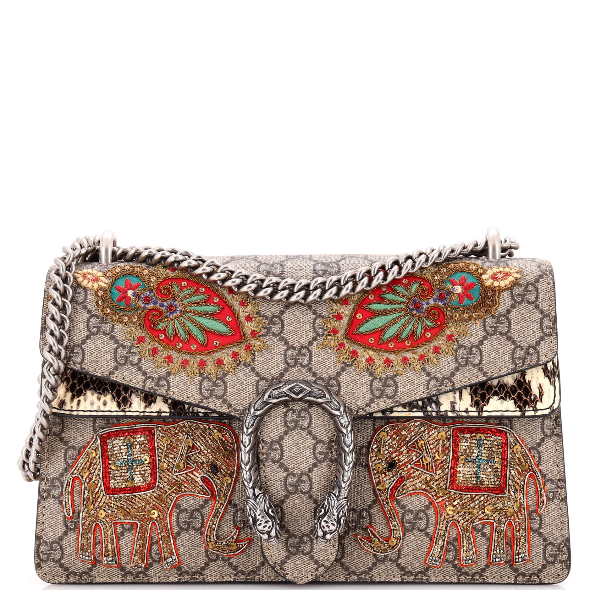 Dionysus Bag Embroidered GG Coated Canvas with Python Small