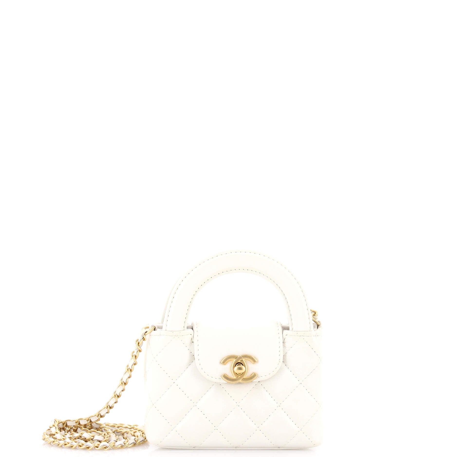 Kelly Top Handle Shopping Bag Quilted Shiny Aged Calfskin Nano