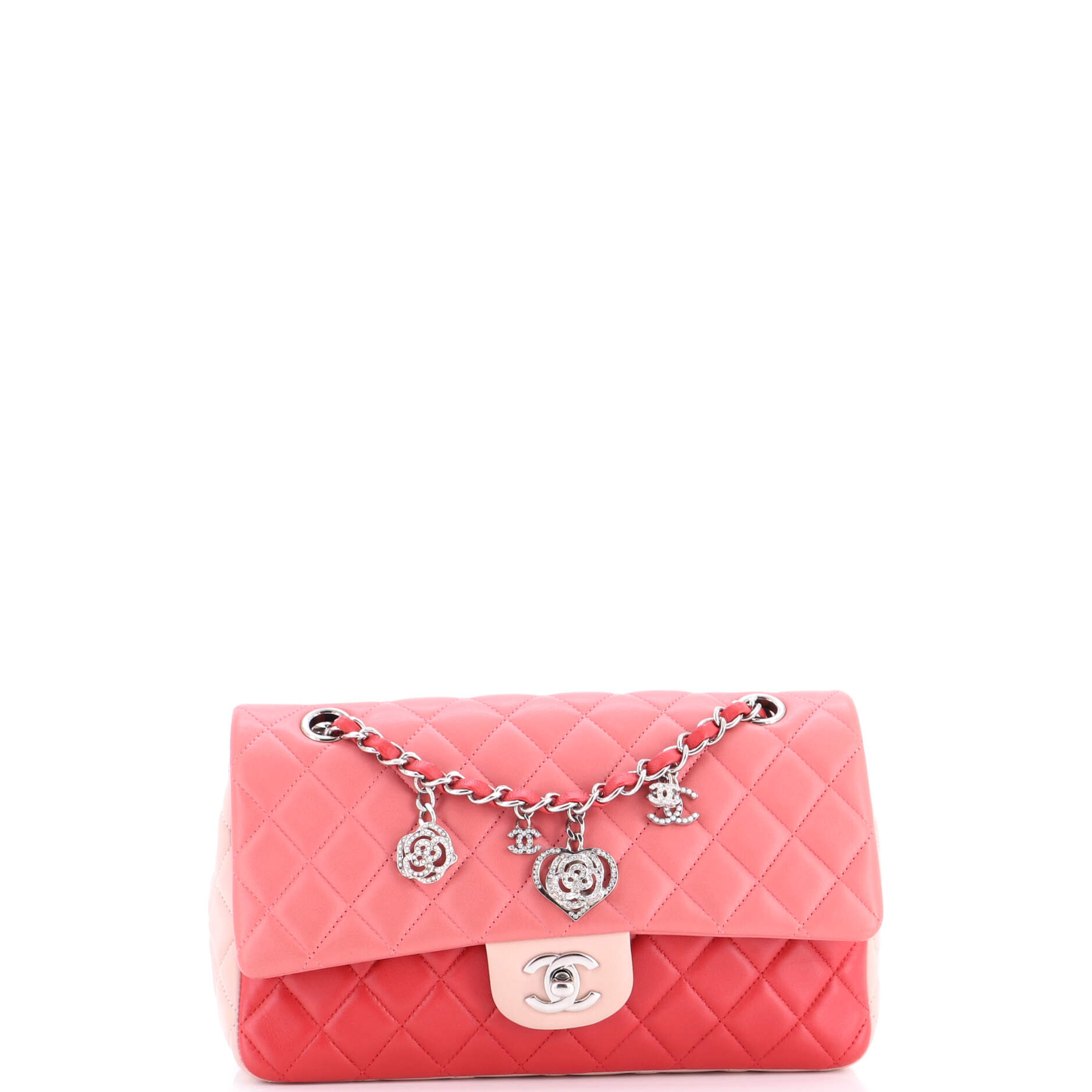 Tricolor Valentine Crystal Hearts Flap Bag Quilted Lambskin Medium