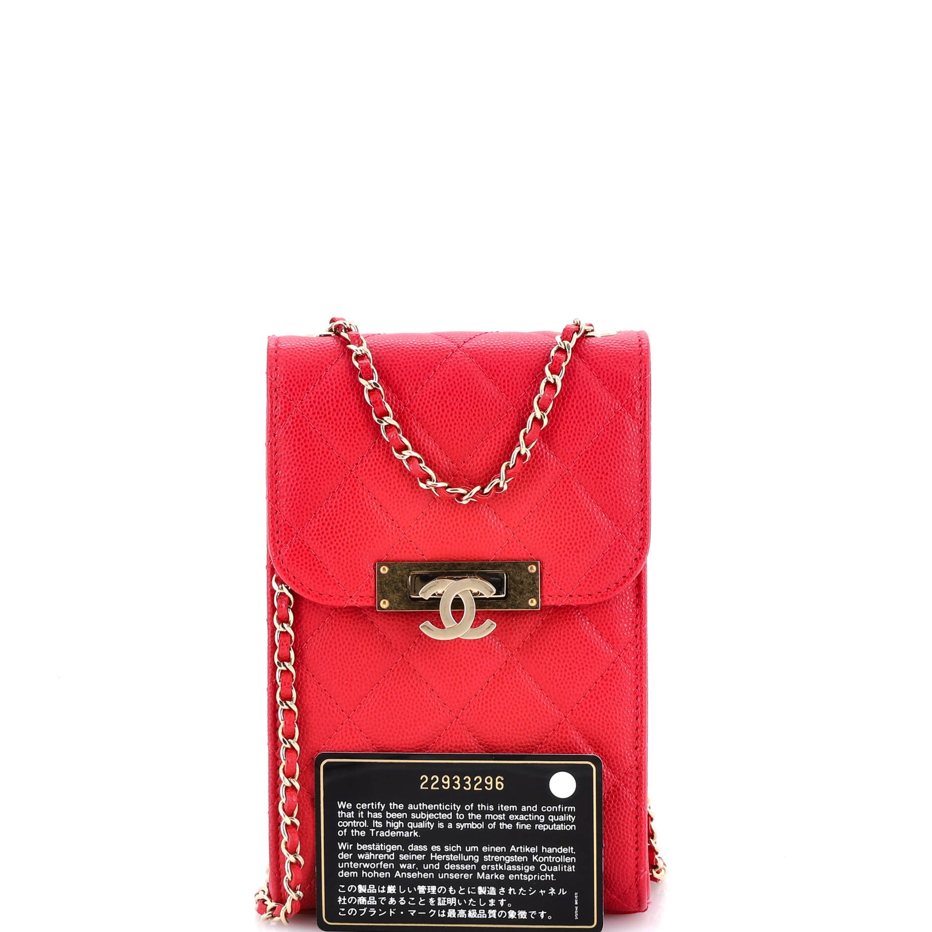 Golden Class Phone Holder Crossbody Bag Quilted Caviar