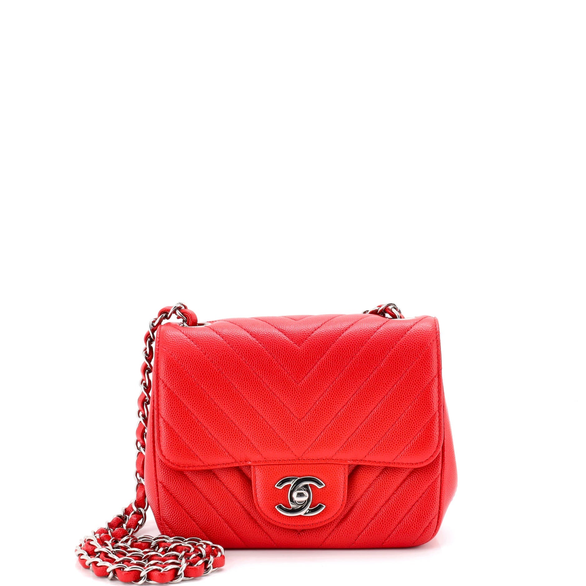 Square Classic Single Flap Bag Chevron Caviar Mini