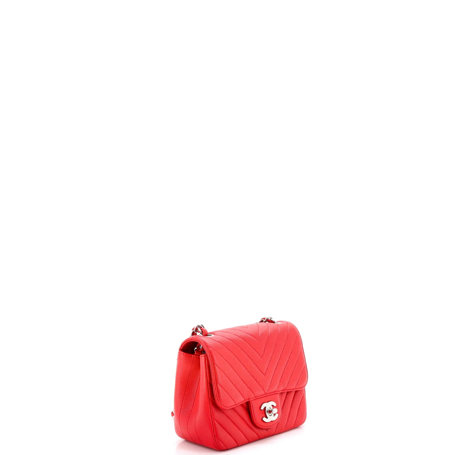 Square Classic Single Flap Bag Chevron Caviar Mini