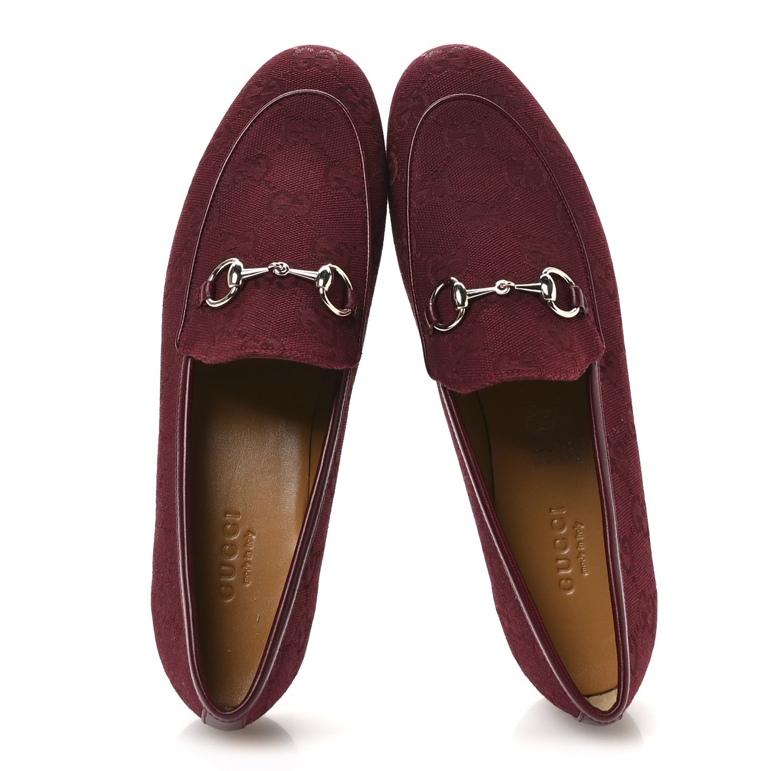 New Canvas GG Monogram Malaga Kid Horsebit Womens Jordaan Loafers 36.5 Rosso Ancora