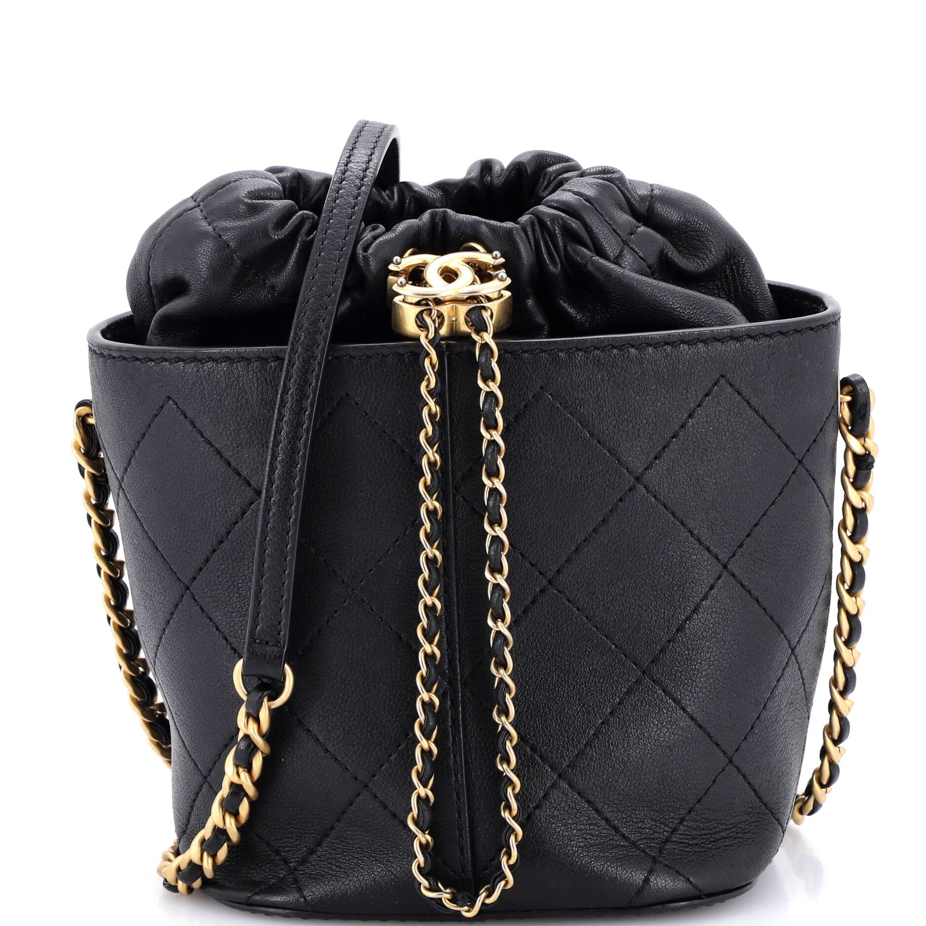 CC Drawstring Bucket Crossbody Bag Stitched Calfskin Medium