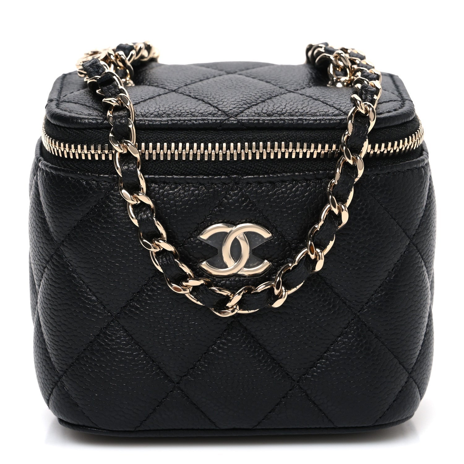 Caviar Quilted Mini Vanity Case With Chain Black