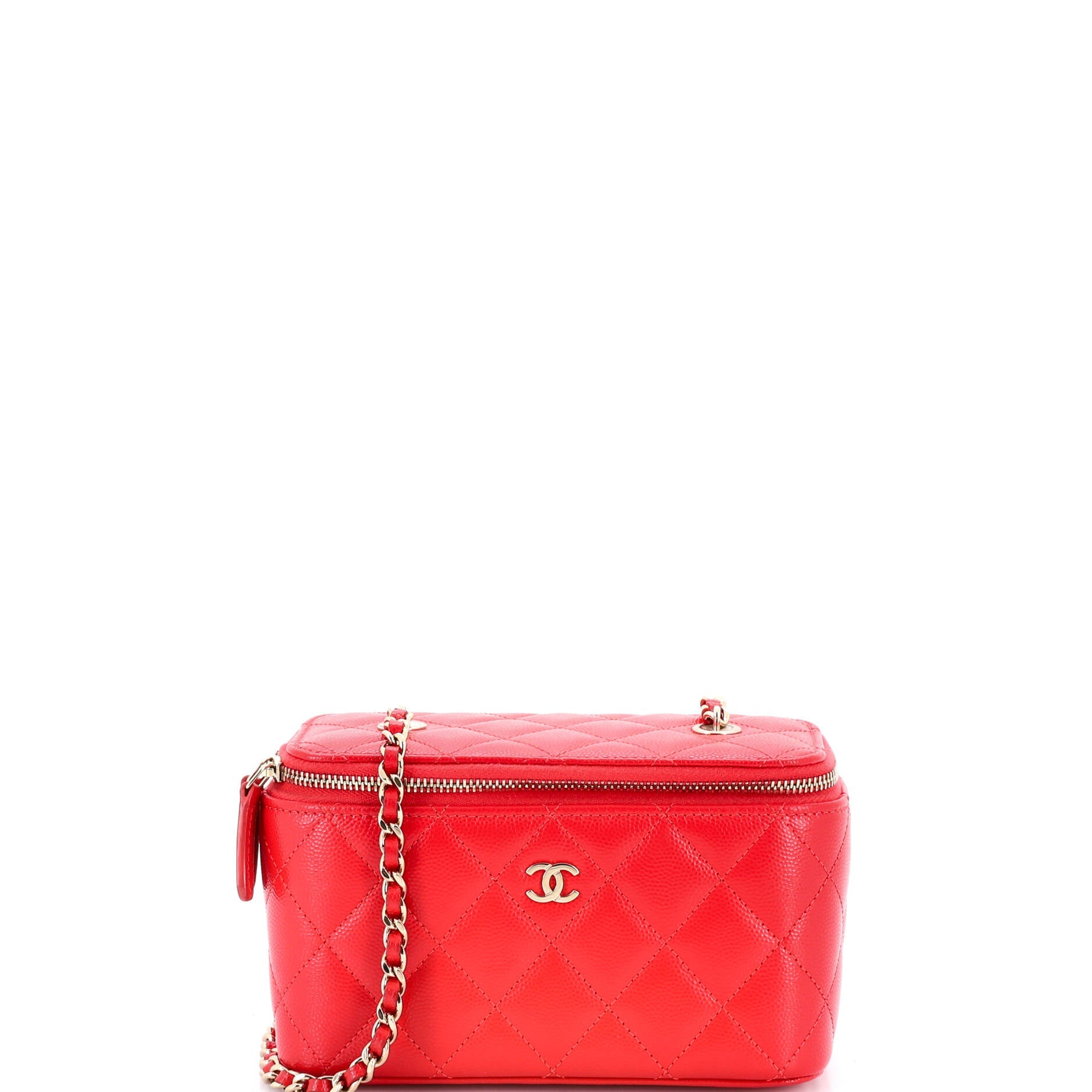 Classic Vanity Case with Chain Quilted Caviar Small
