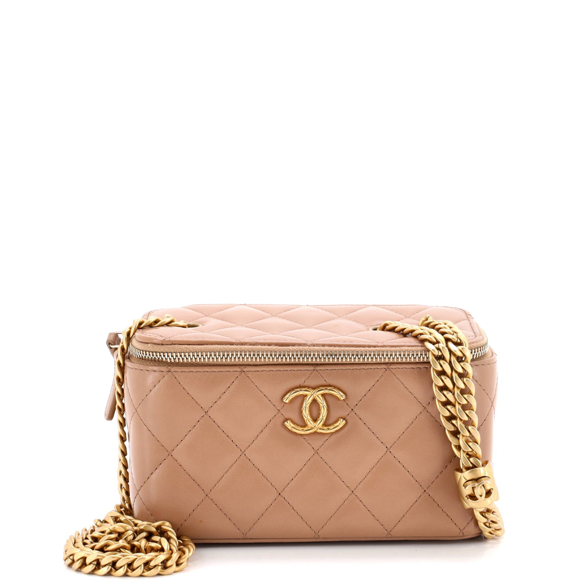 All Slide Long Vanity Case with Chain Quilted Lambskin Small