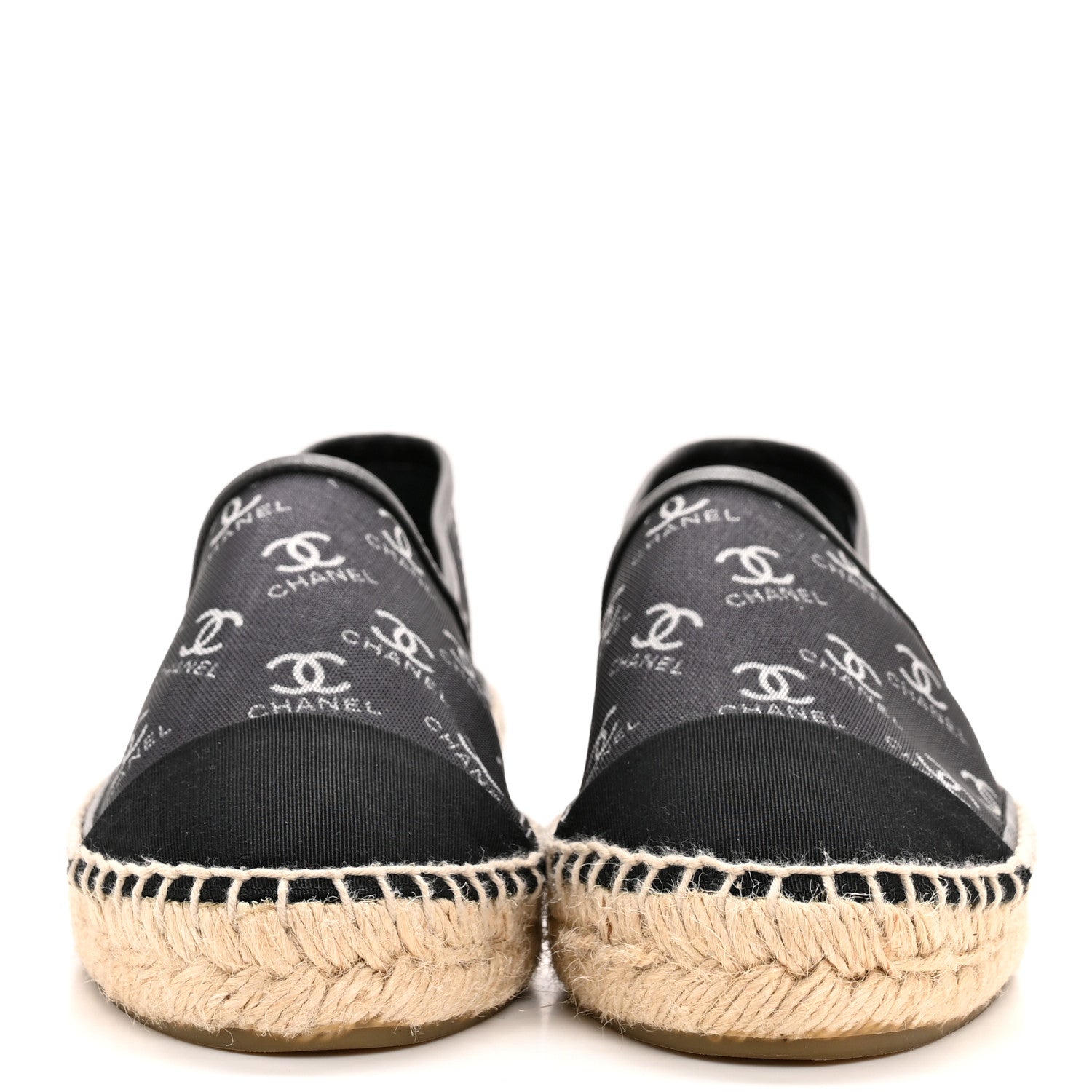 Mesh Grosgrain CC Espadrilles 36 Black White