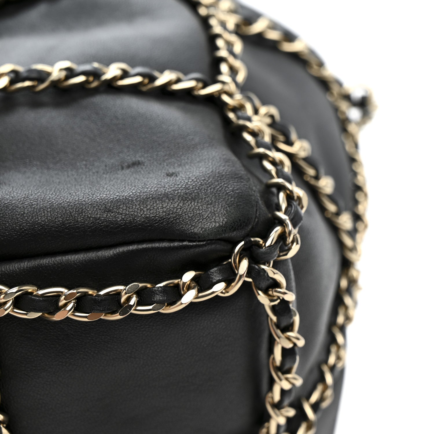 Lambskin Bucket Chain Drawstring Bag Black