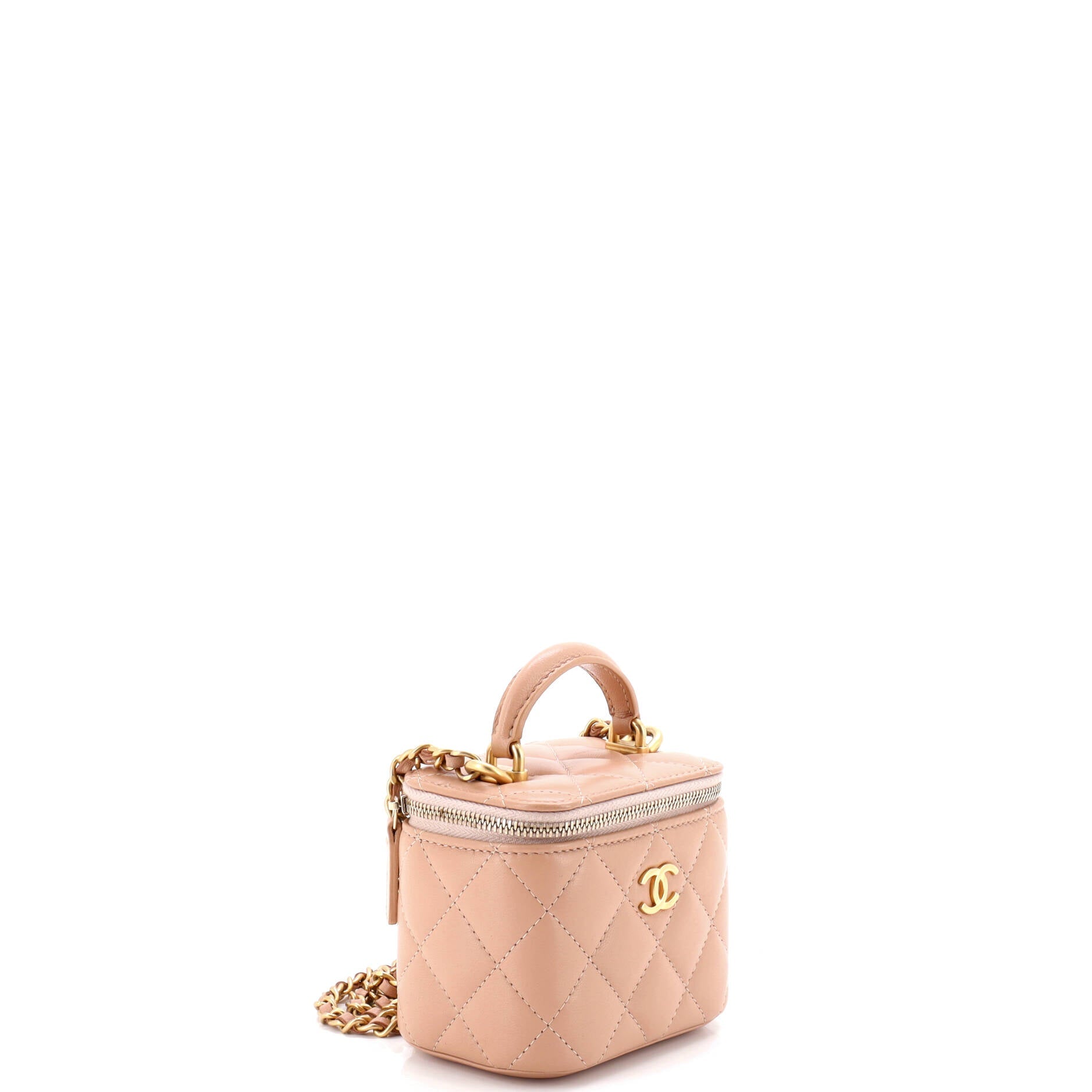 Classic Top Handle Vanity Case with Chain Quilted Lambskin Mini