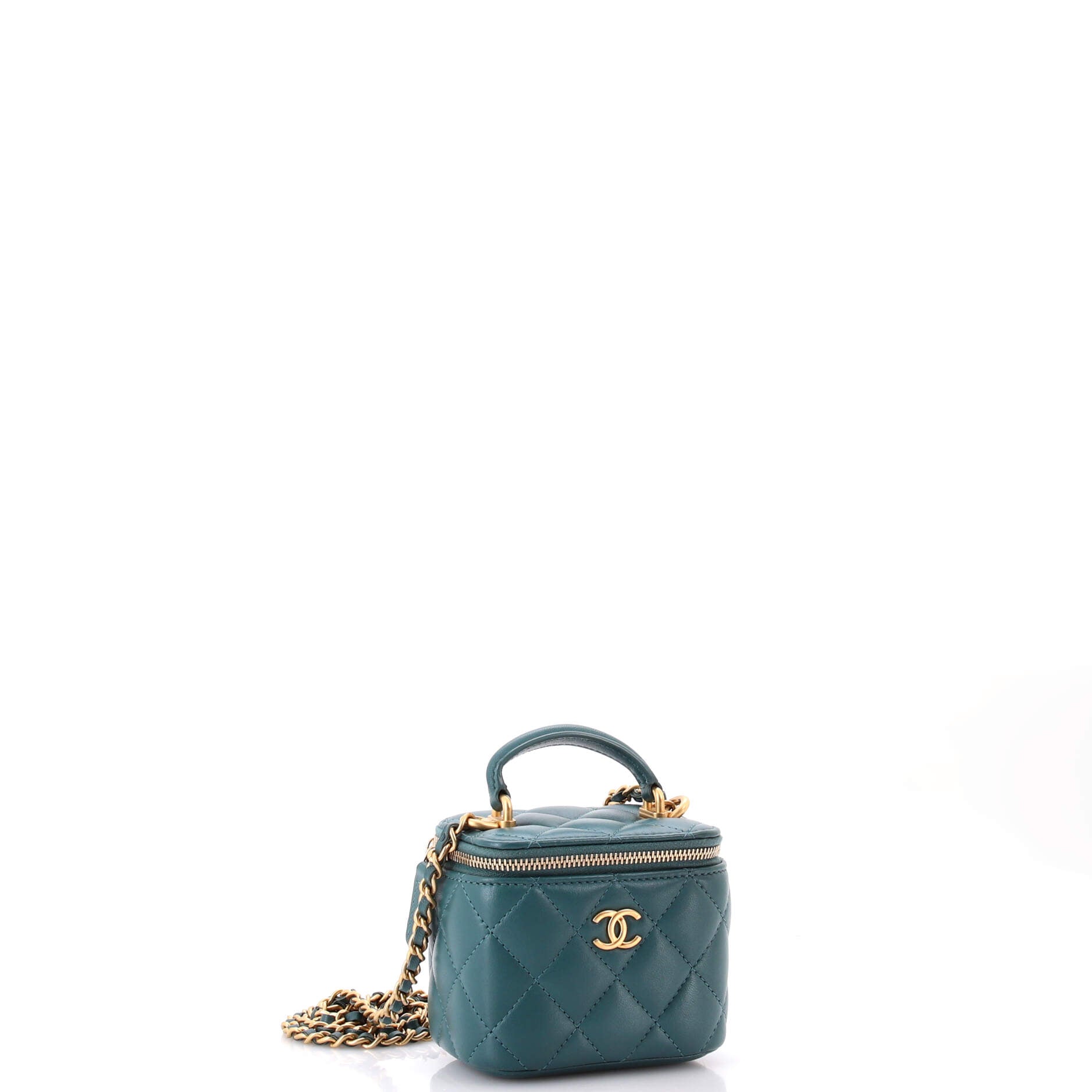 Classic Top Handle Vanity Case with Chain Quilted Lambskin Mini