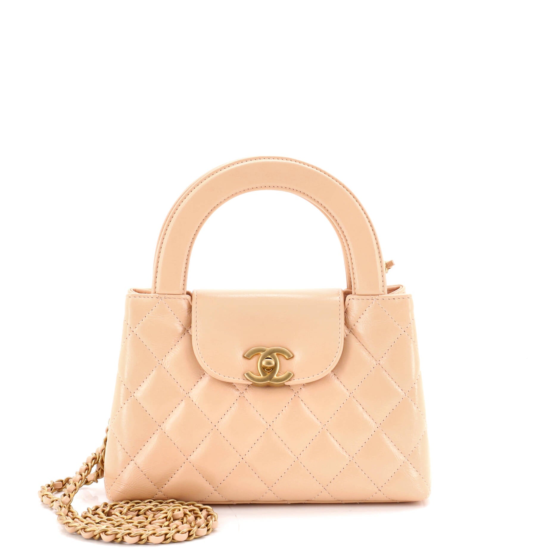 Kelly Top Handle Shopping Bag Quilted Shiny Aged Calfskin Mini