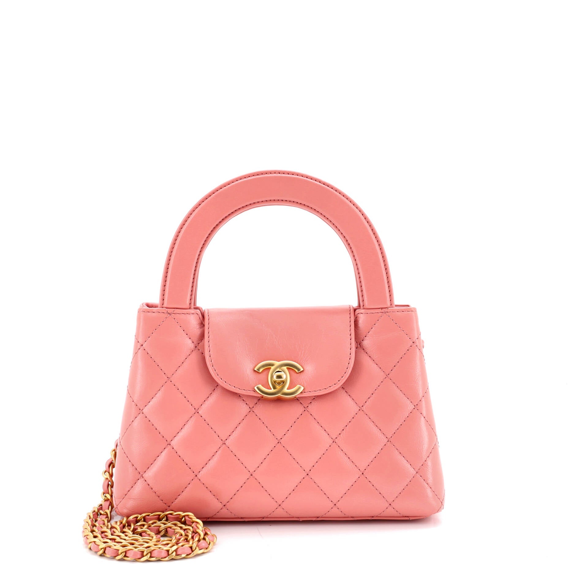 Kelly Top Handle Shopping Bag Quilted Shiny Aged Calfskin Mini