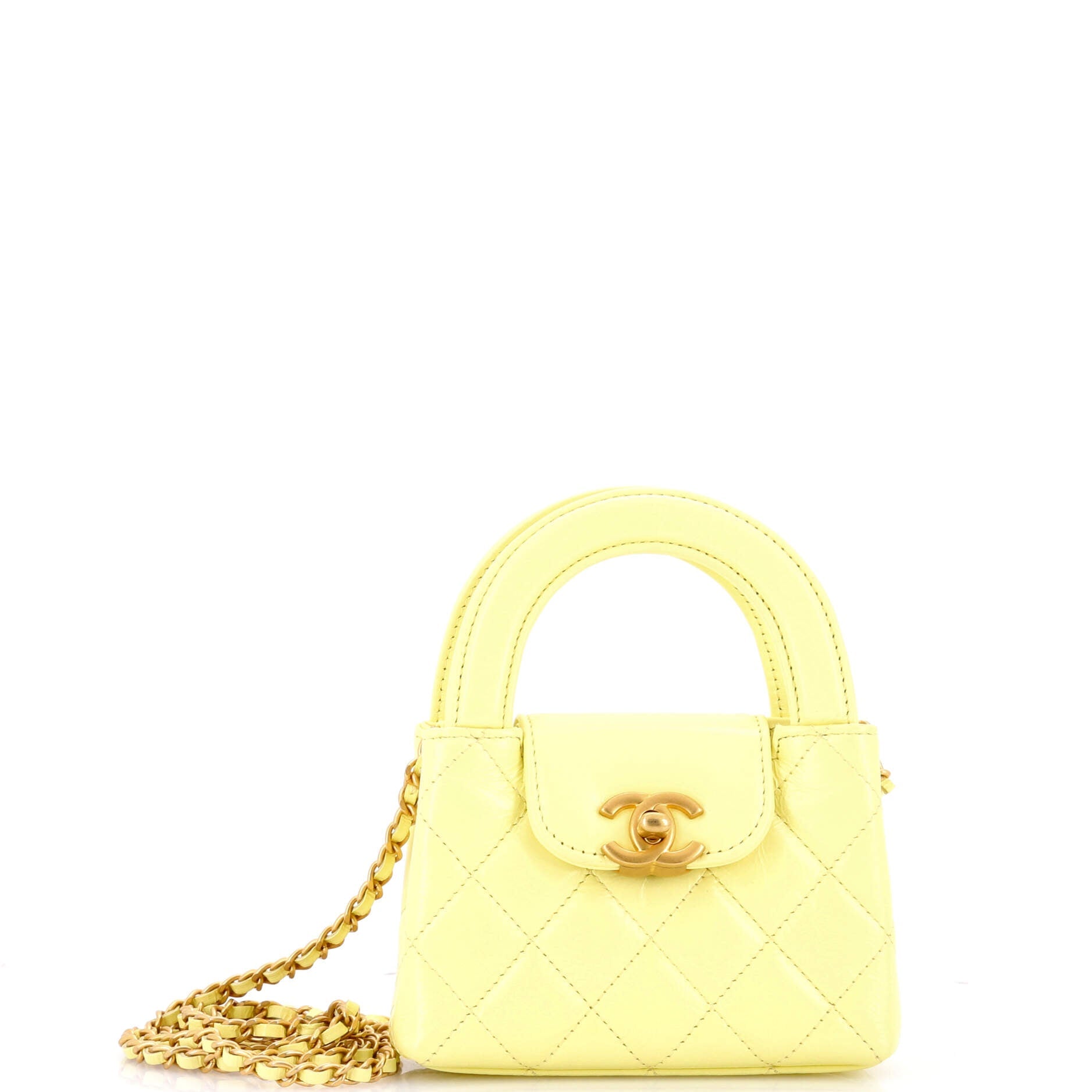 Kelly Top Handle Shopping Bag Quilted Shiny Aged Calfskin Nano