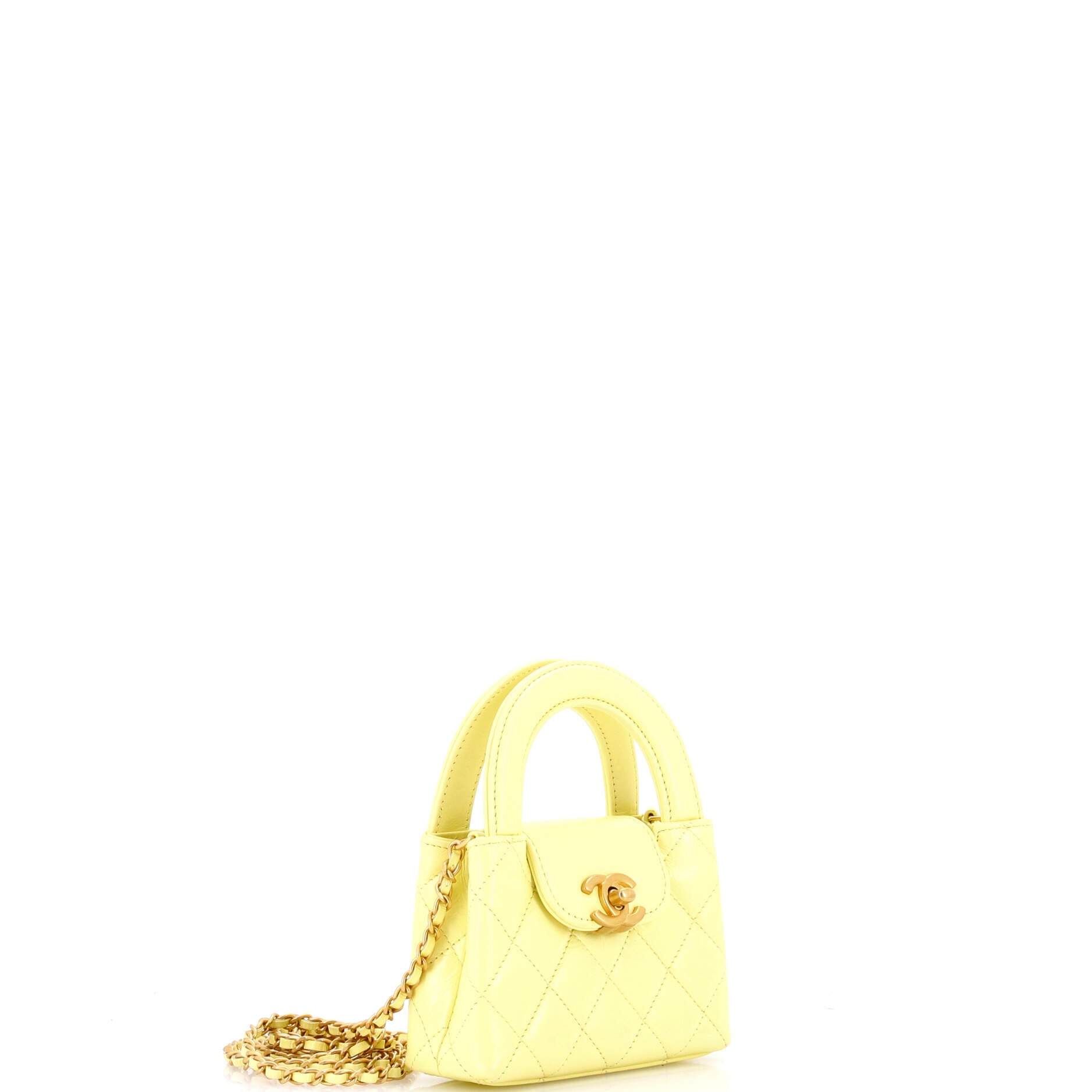 Kelly Top Handle Shopping Bag Quilted Shiny Aged Calfskin Nano