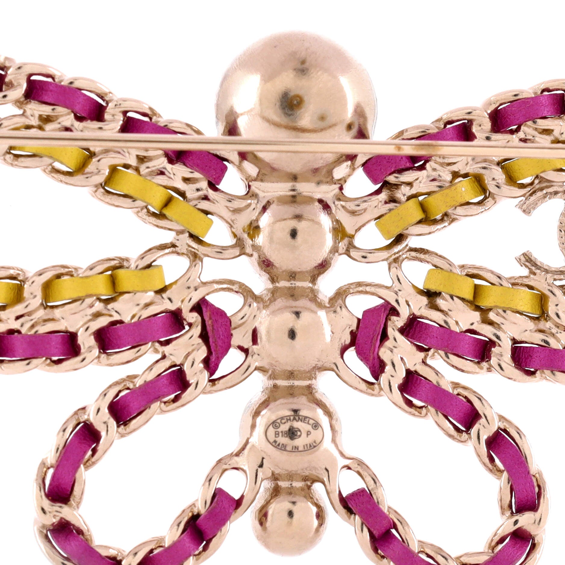 Butterfly Brooch Metal with Leather and Faux Pearls
