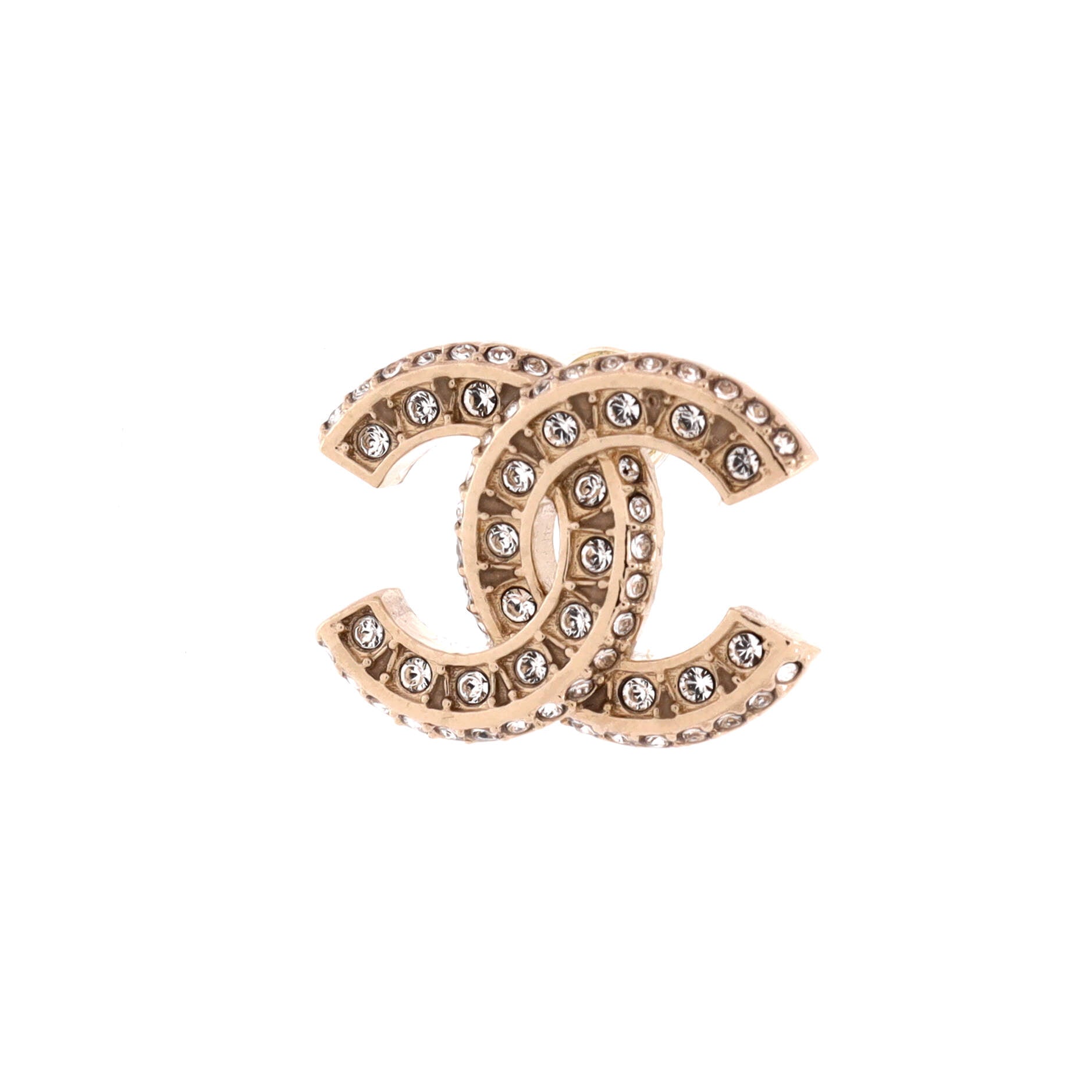 CC Stud Earrings Metal with Crystals