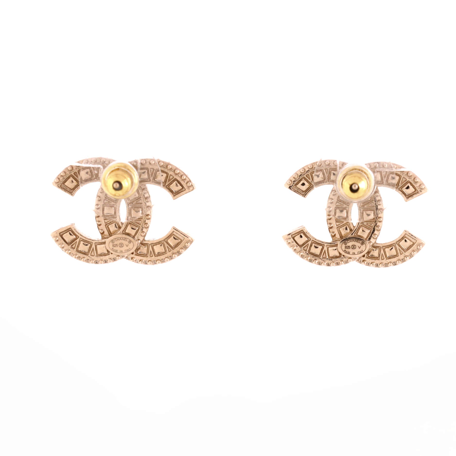 CC Stud Earrings Metal with Crystals