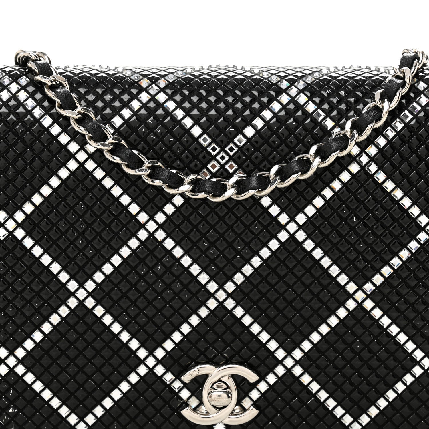 Lambskin Crystal Quilted Wallet On Chain WOC Black