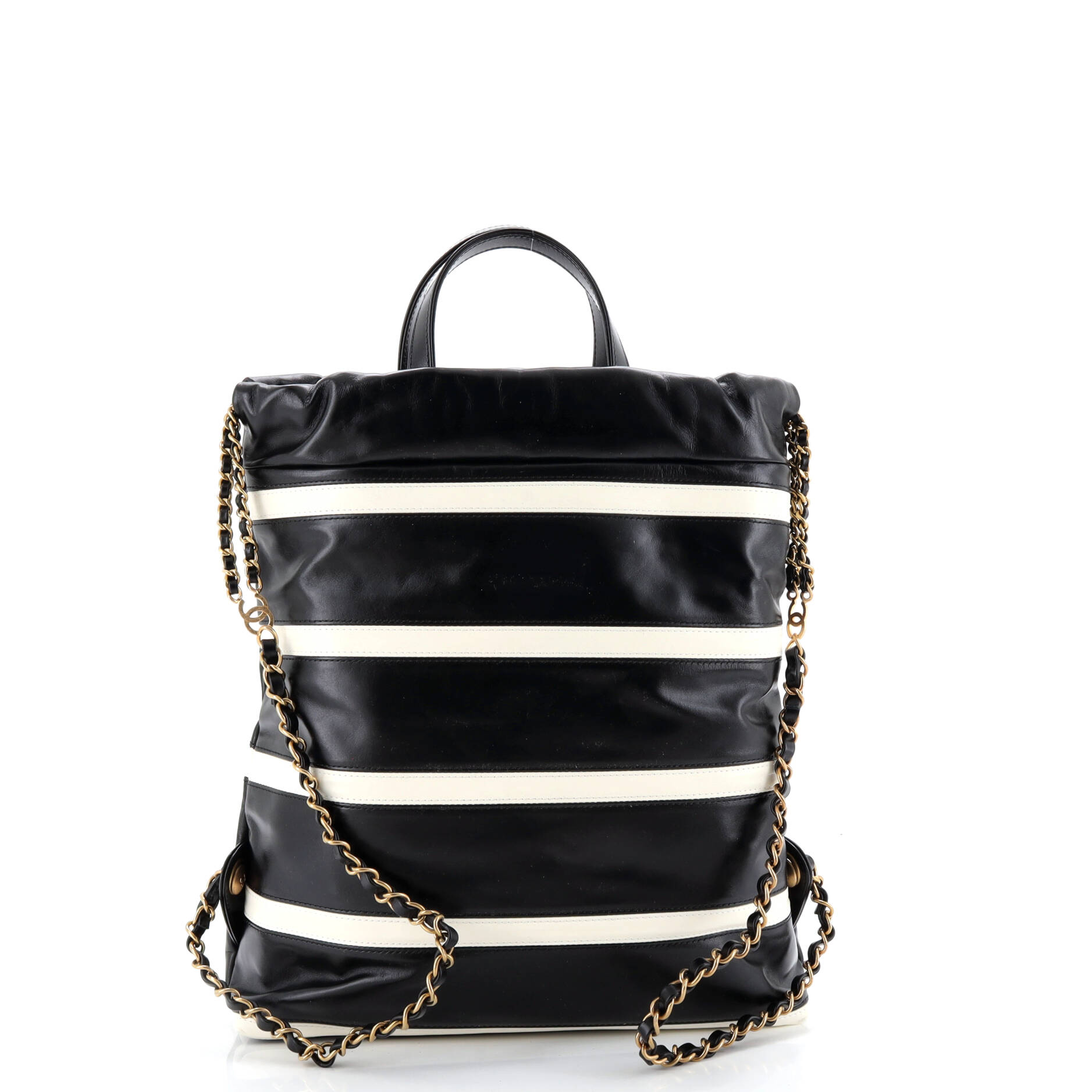 22 Chain Backpack Striped Shiny Calfskin Medium