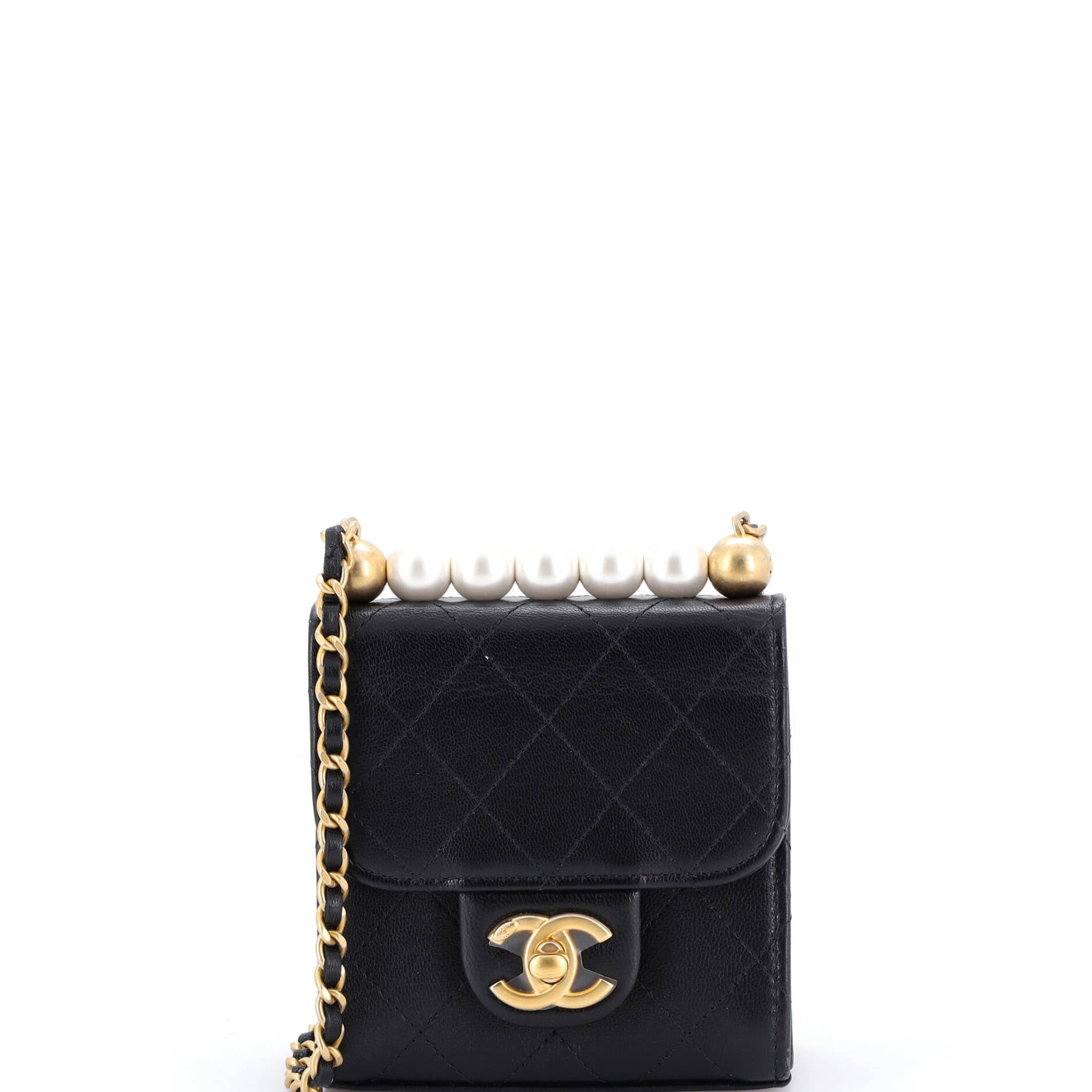 Chic Pearls Flap Clutch with Chain Quilted Goatskin Mini