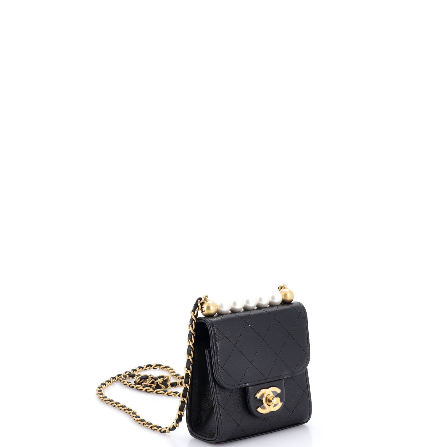 Chic Pearls Flap Clutch with Chain Quilted Goatskin Mini