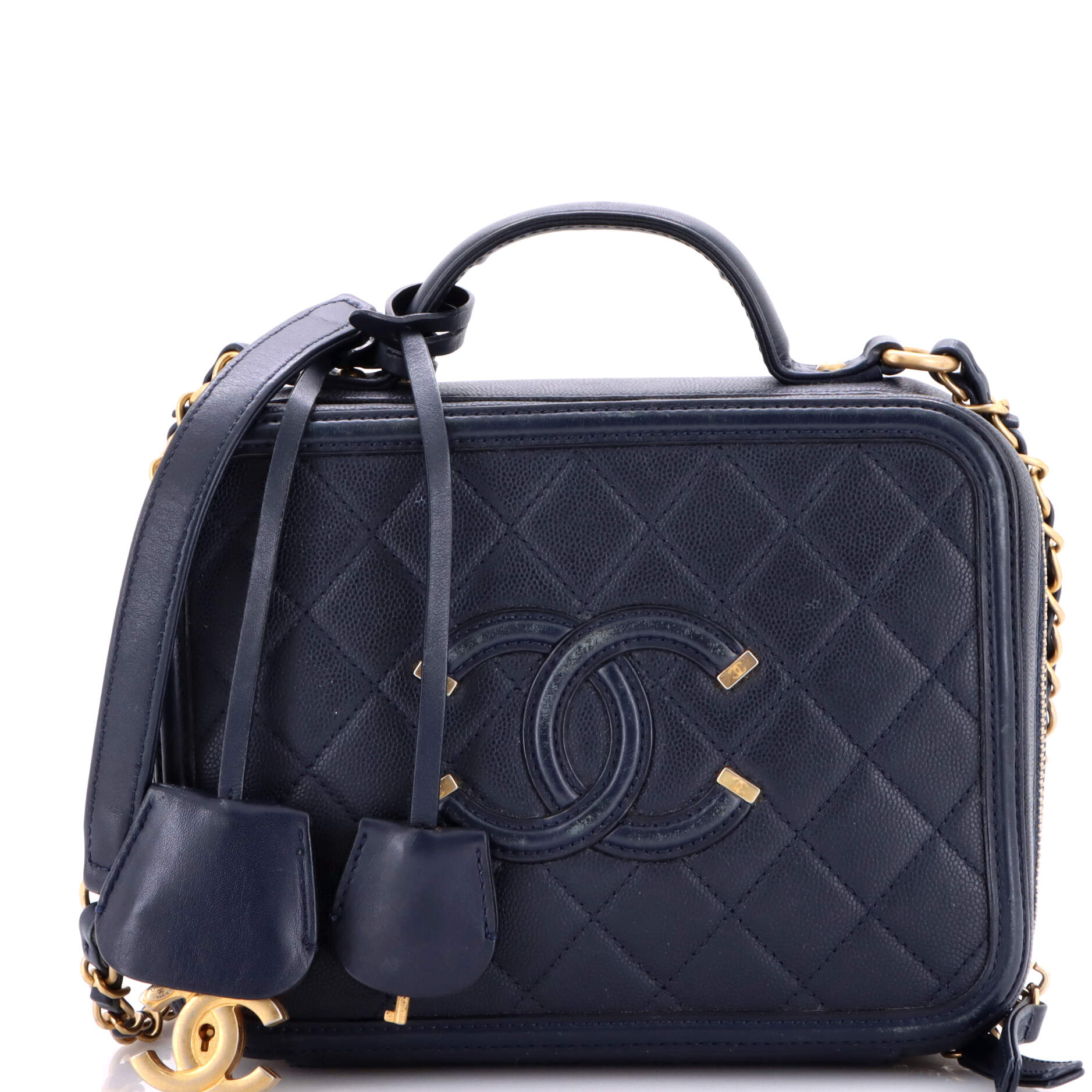Filigree Vanity Case Quilted Caviar Medium