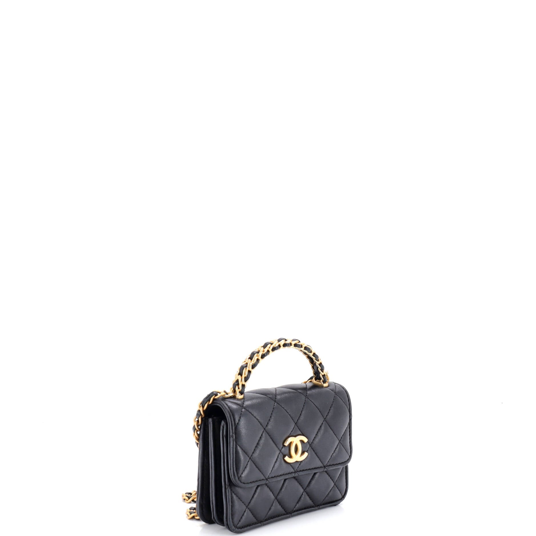 Woven Top Handle CC Flap Clutch on Chain Quilted Lambskin Small