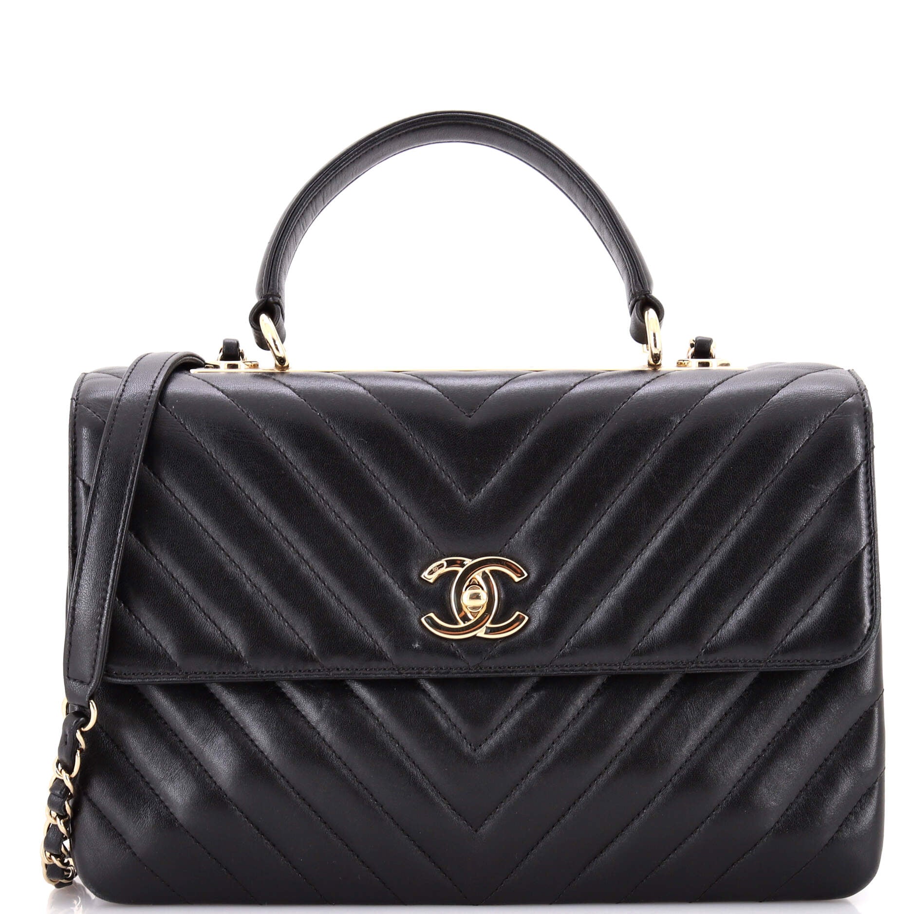 Trendy CC Top Handle Bag Chevron Lambskin Medium
