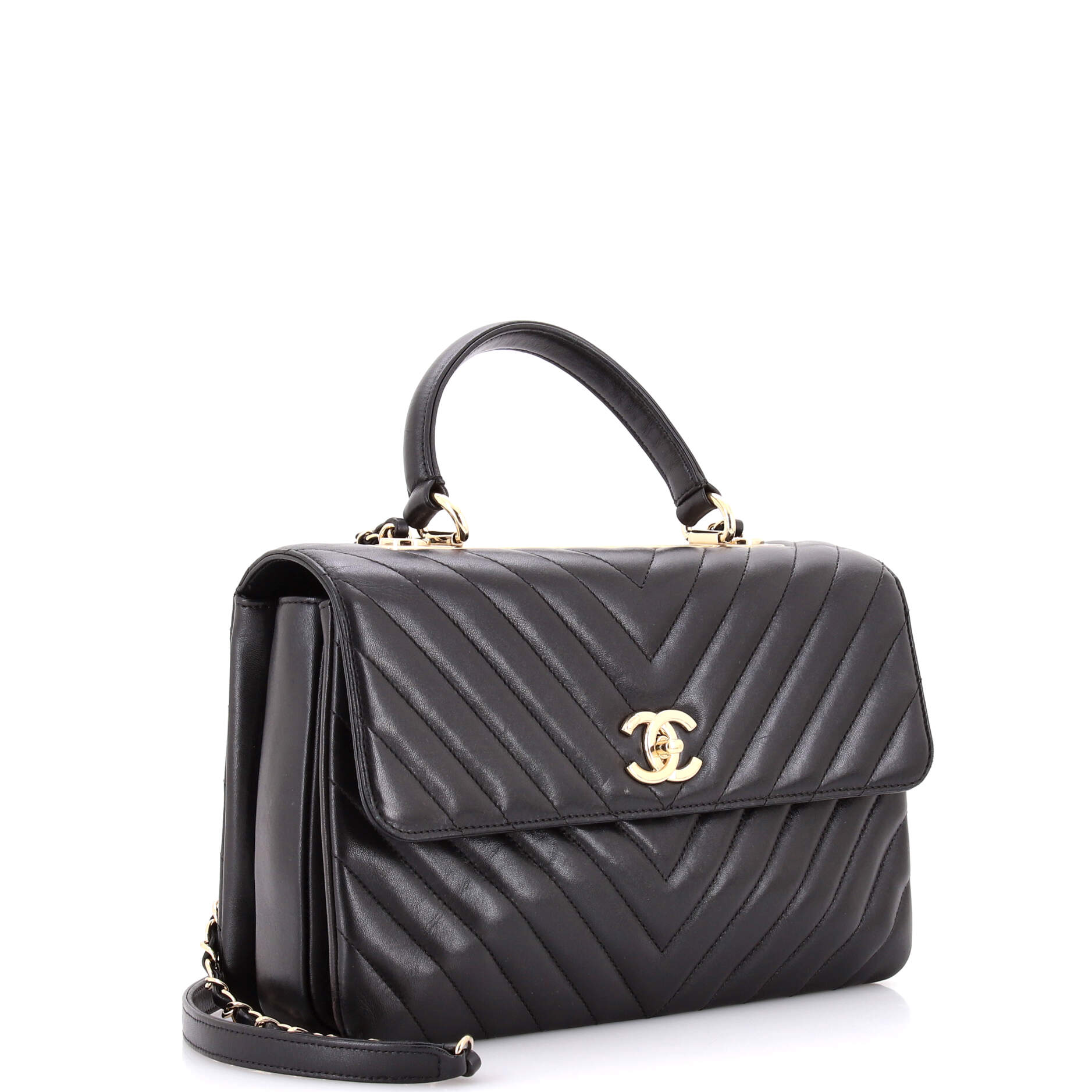 Trendy CC Top Handle Bag Chevron Lambskin Medium